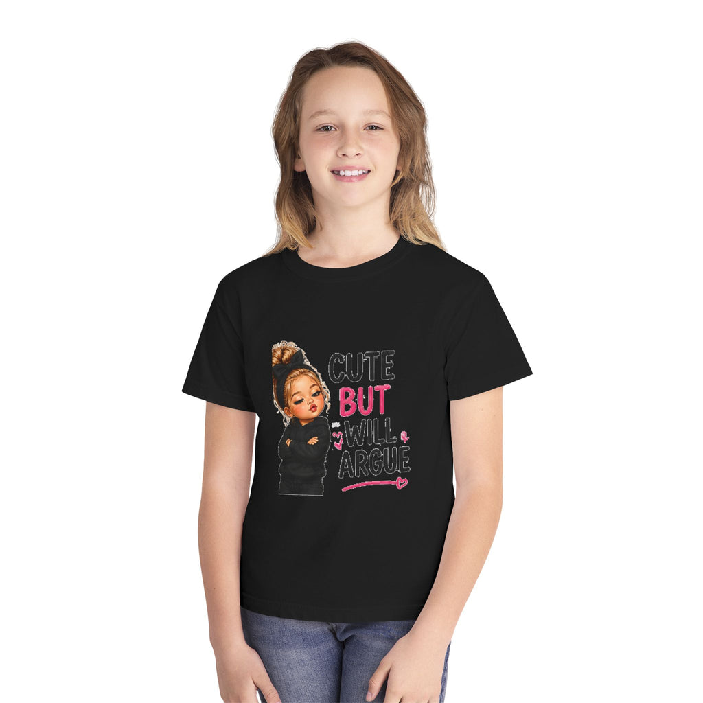 Youth Tee — "Cute But Will Argue" Graphic Kids Shirt