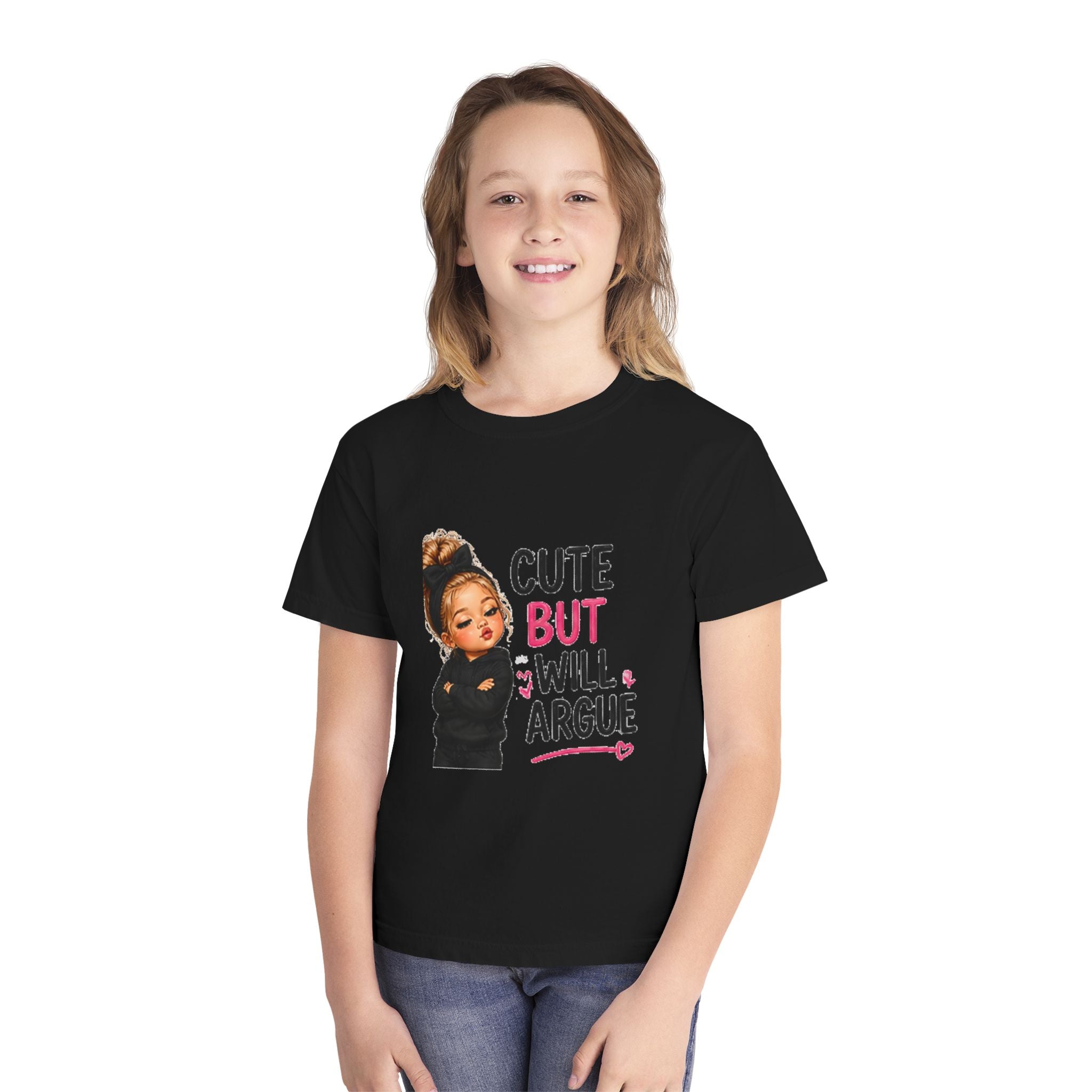 Youth Tee — "Cute But Will Argue" Graphic Kids Shirt