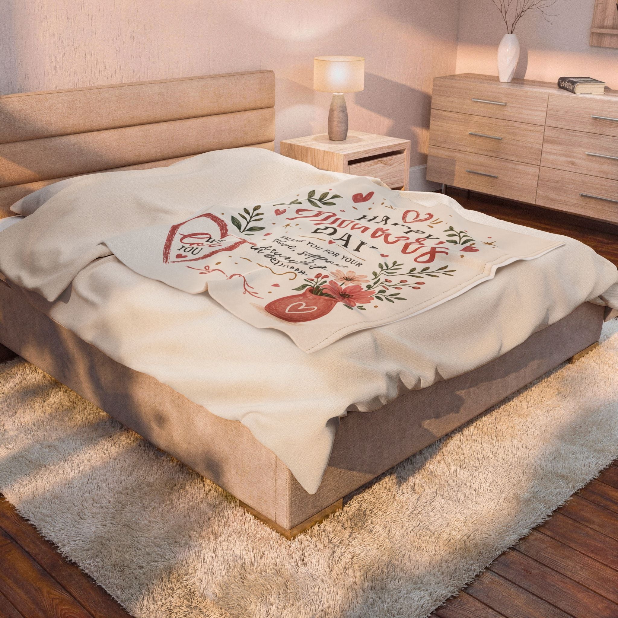Mother's Day Velveteen Plush Blanket — "Happy Mother's Day" Floral Keepsake