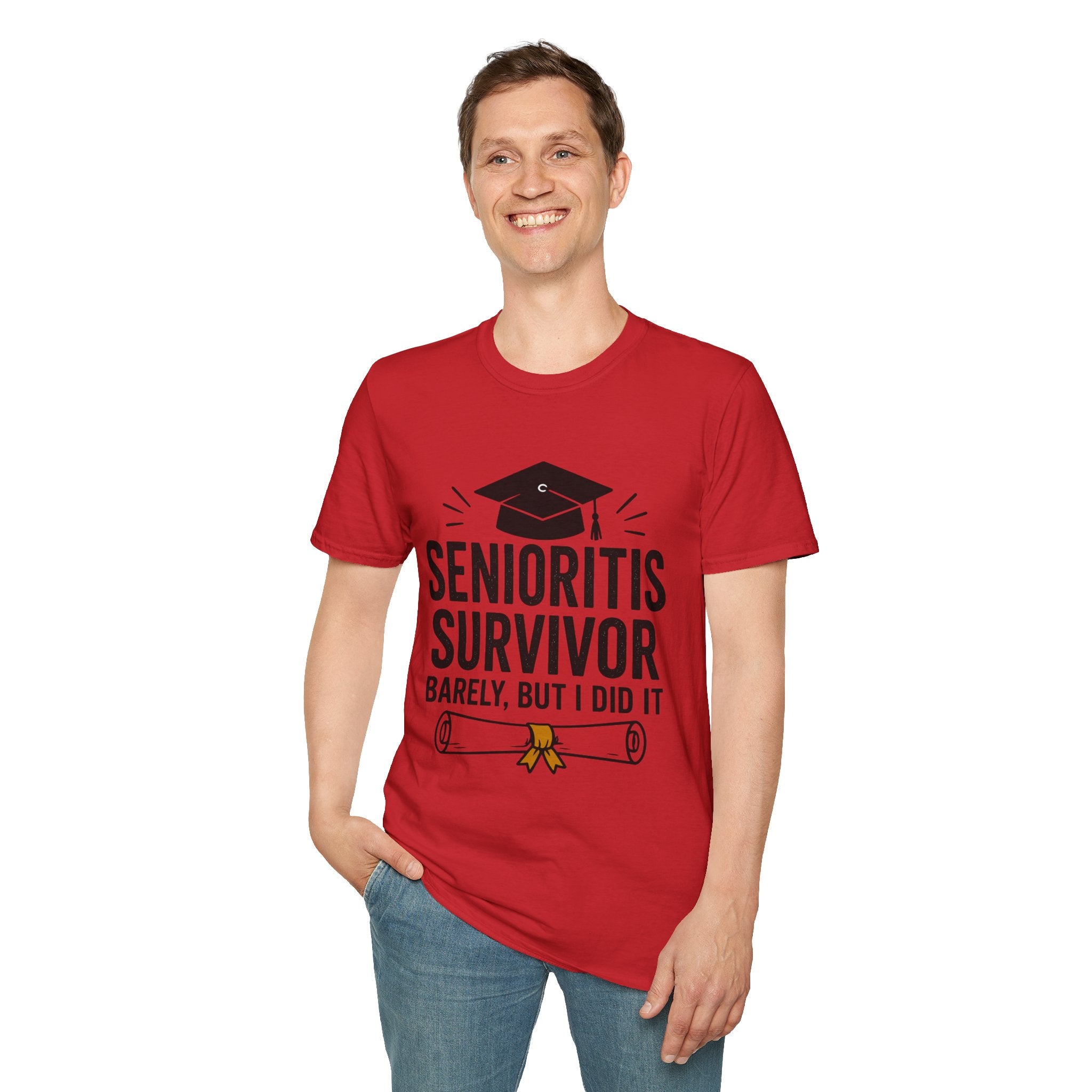 Senioritis Survivor Graduation T-Shirt — "Senioritis Survivor: Barely, But I Did It"