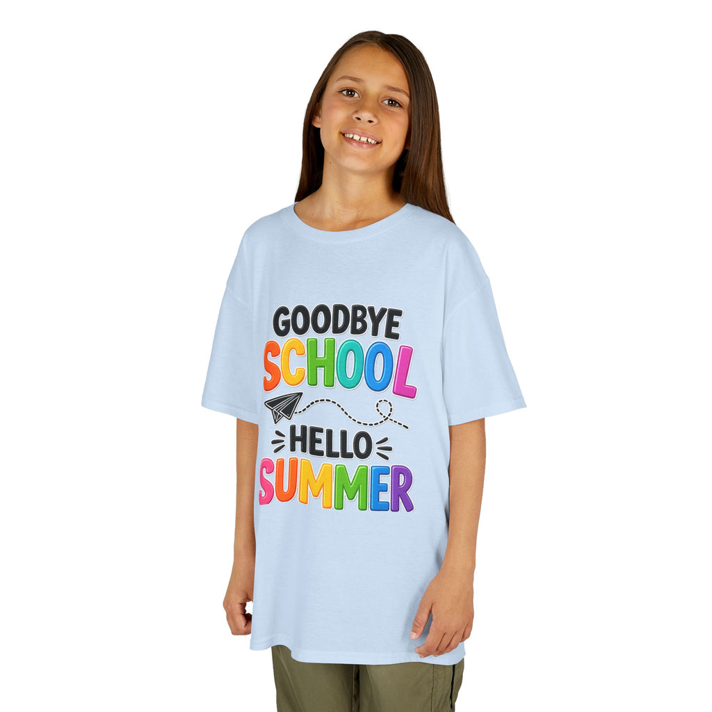 Kids Tee — "Goodbye School, Hello Summer" Colorful End-of-Year Shirt