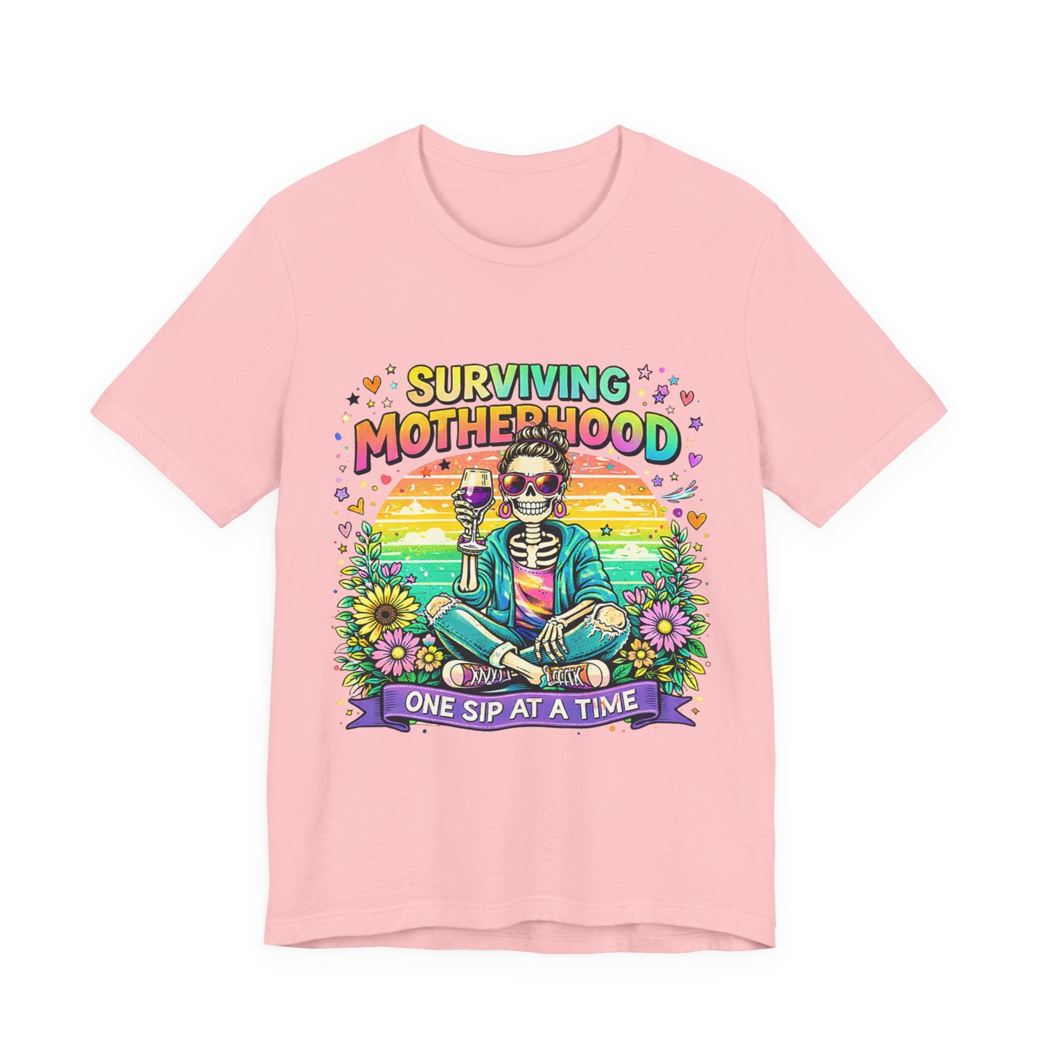 Surviving Motherhood Graphic Tee — "One Sip at a Time" Mom Shirt
