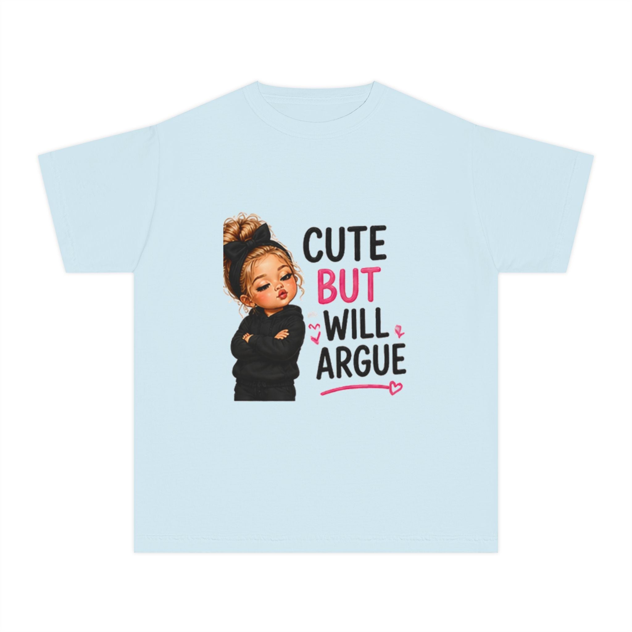 Youth Tee — "Cute But Will Argue" Graphic Kids Shirt