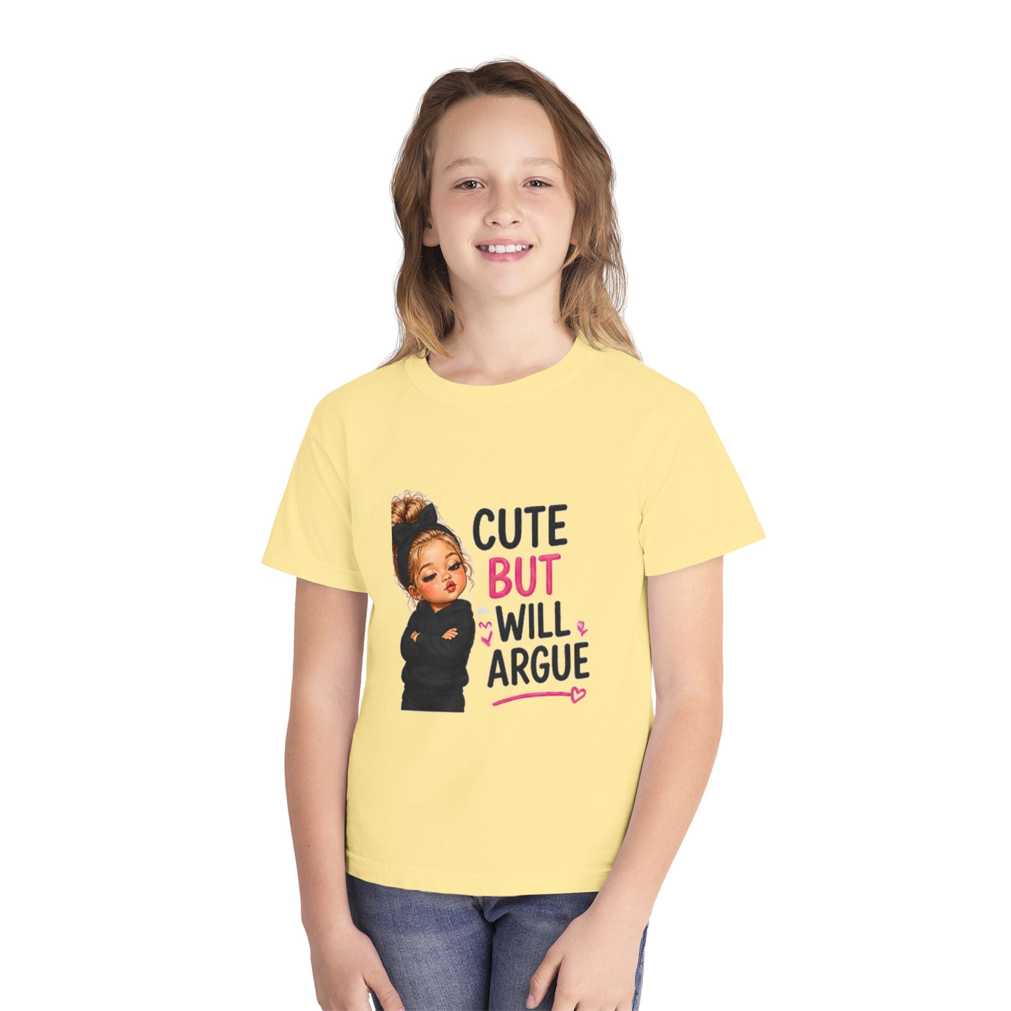Youth Tee — "Cute But Will Argue" Graphic Kids Shirt