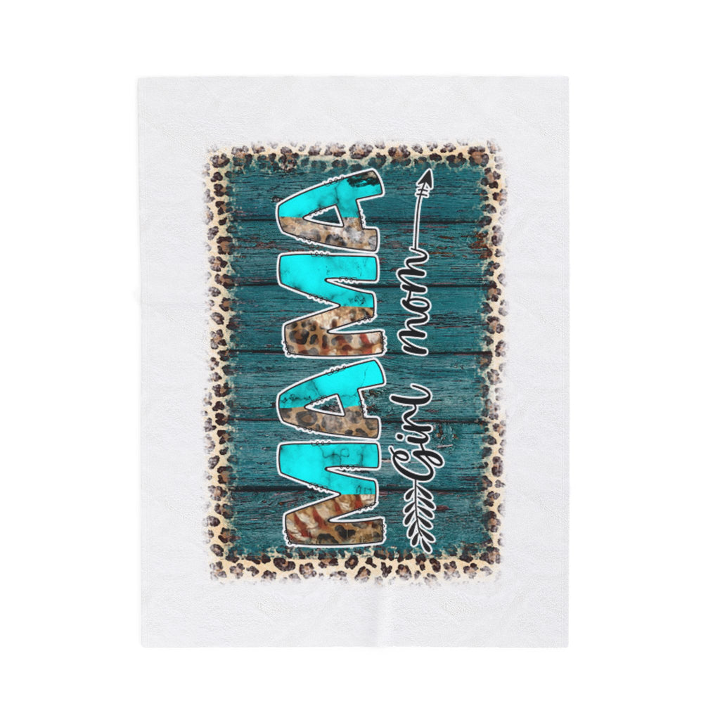 Mama Girl Mom Velveteen Plush Blanket — Turquoise Wood & Leopard Cozy Throw
