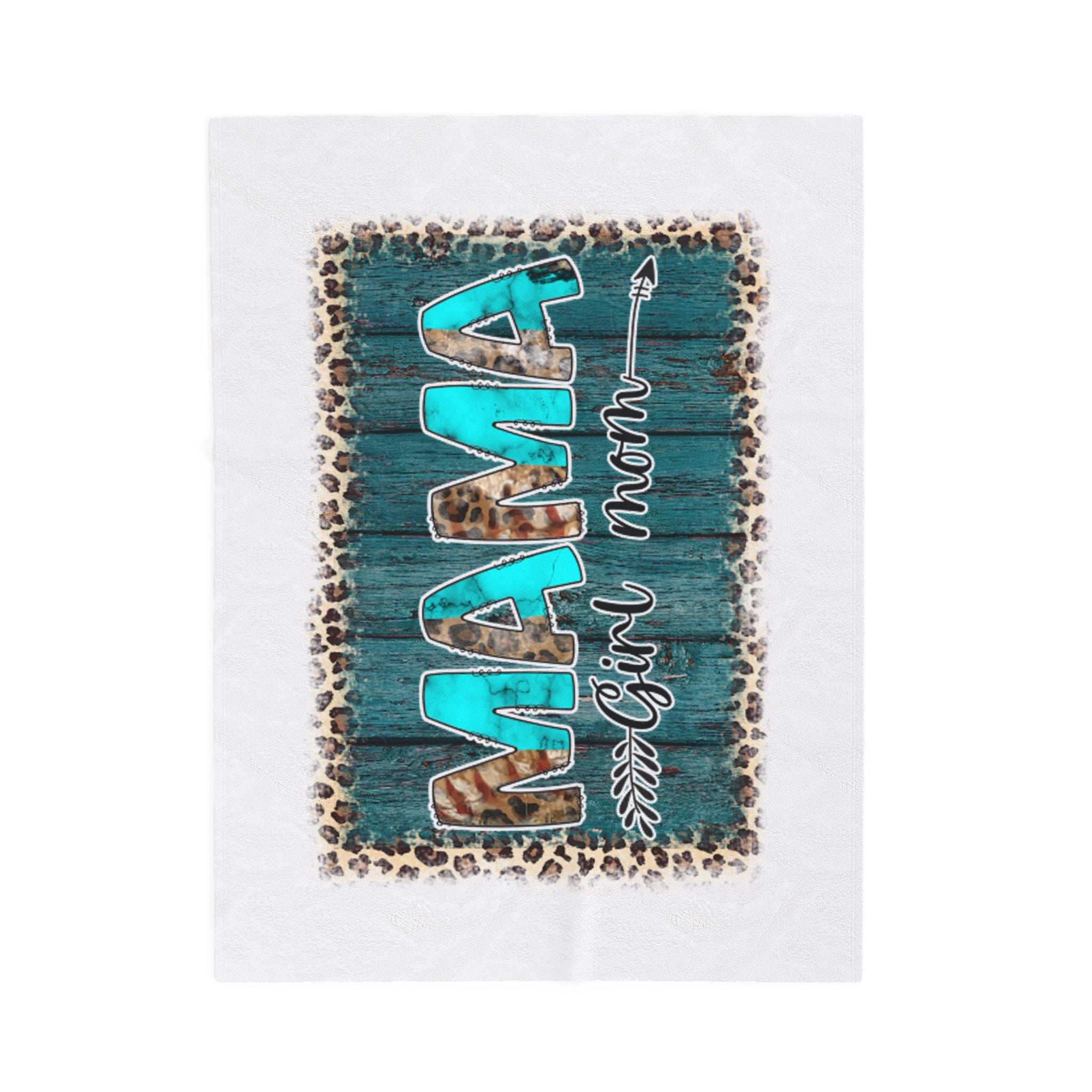 Mama Girl Mom Velveteen Plush Blanket — Turquoise Wood & Leopard Cozy Throw
