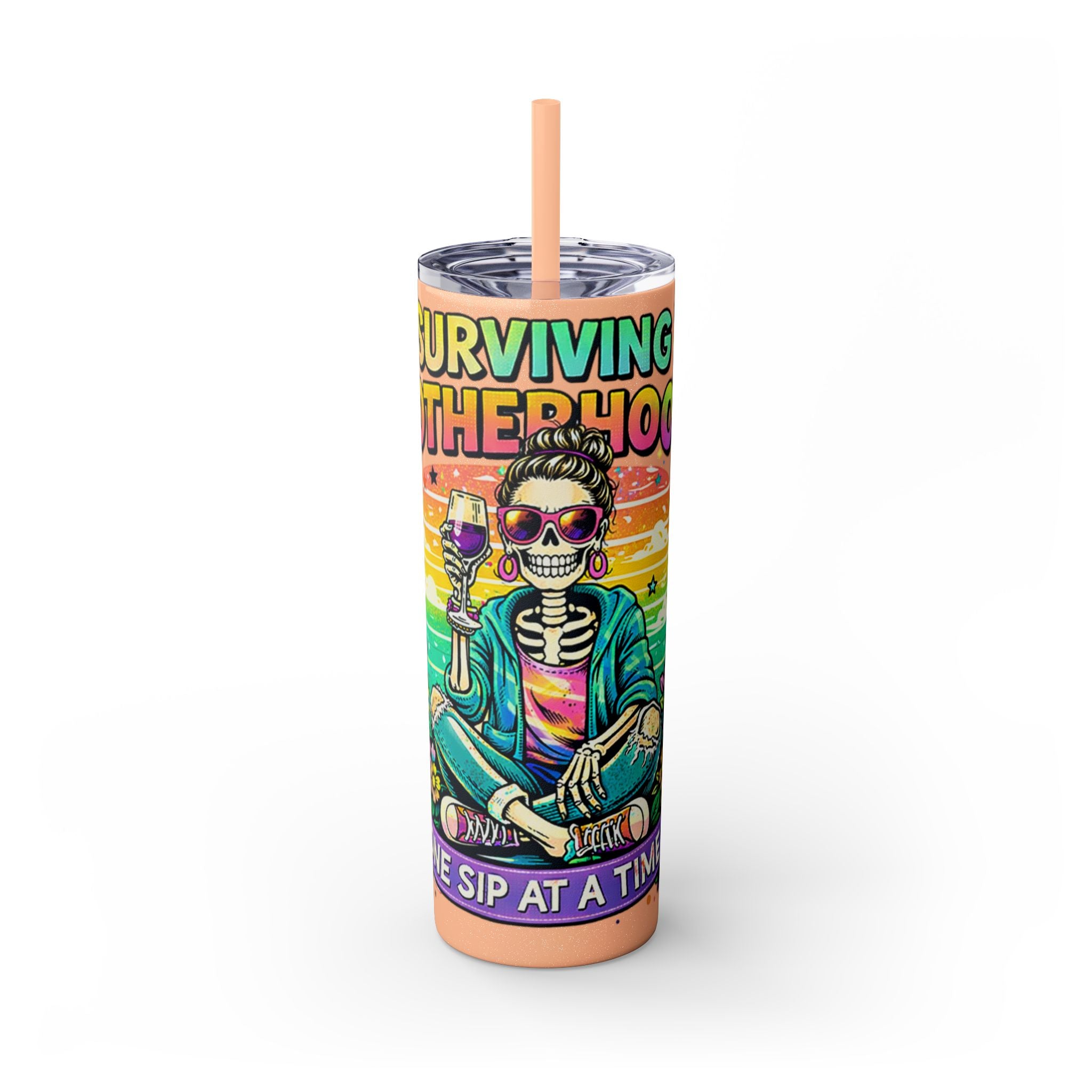 Skinny Tumbler - "Surviving Motherhood" 20oz Stainless Straw Cup
