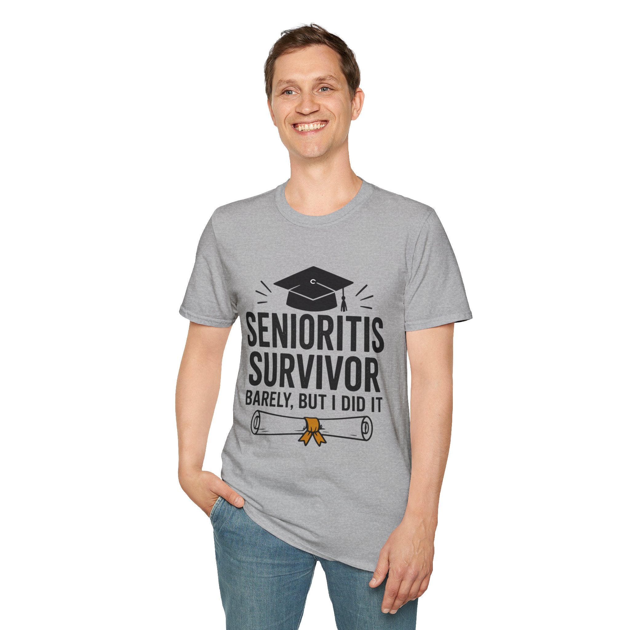 Senioritis Survivor Graduation T-Shirt — "Senioritis Survivor: Barely, But I Did It"