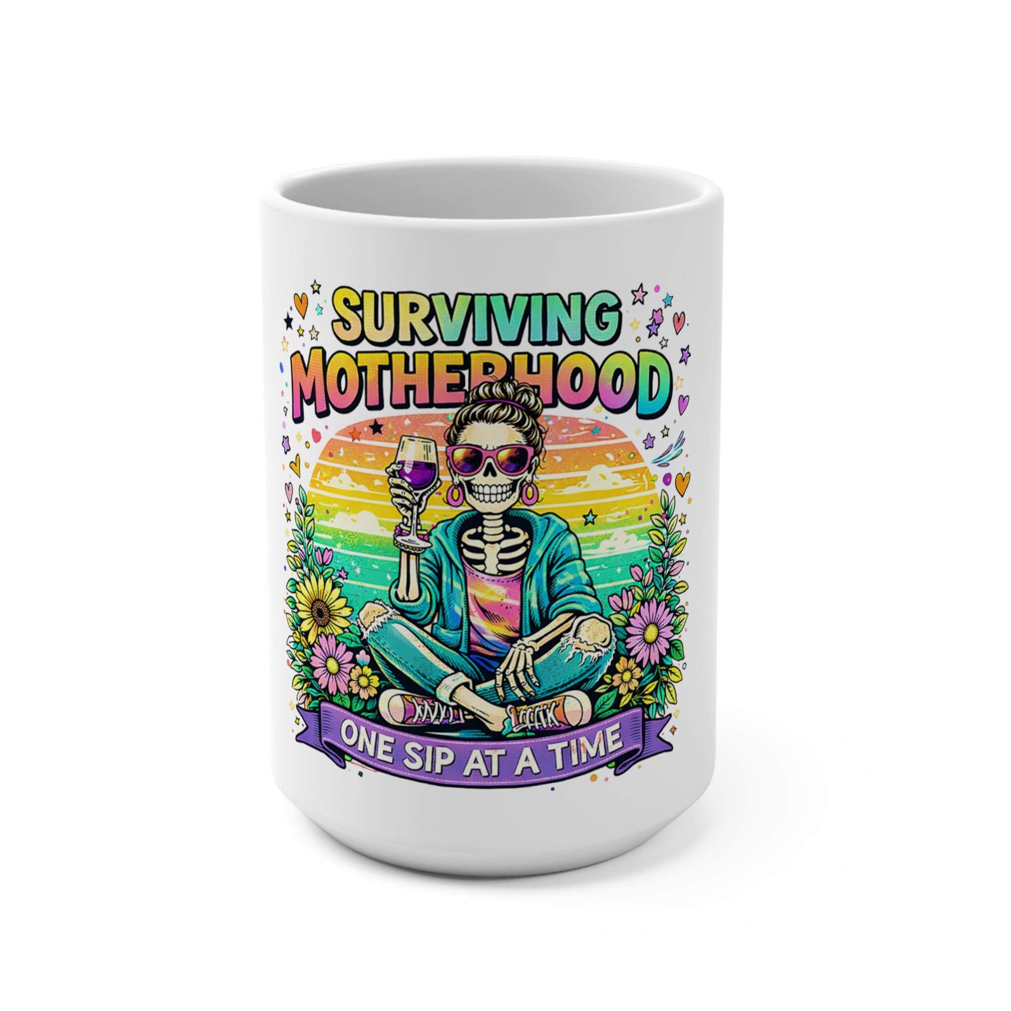 Surviving Motherhood Mug — "One Sip at a Time" 15oz Coffee Cup