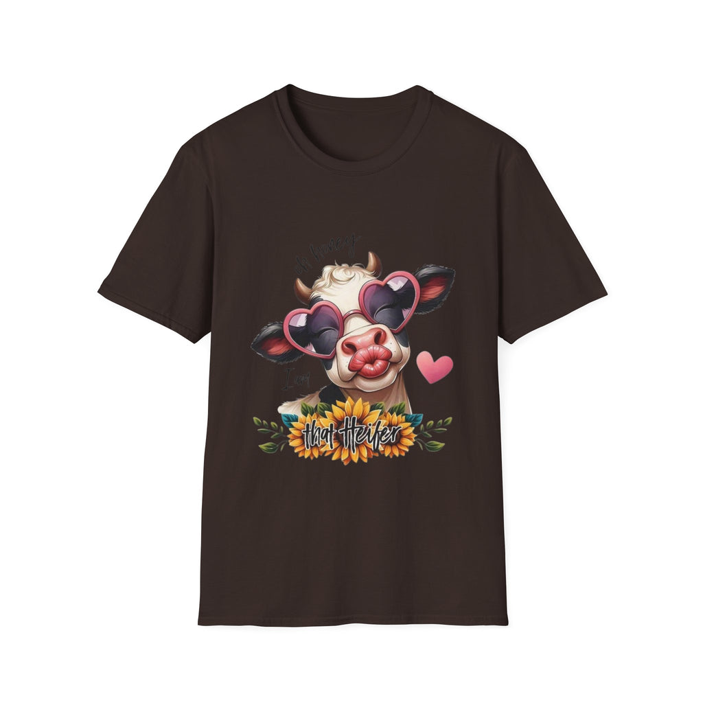 Cow with Heart Sunglasses T-Shirt — "Oh Honey I’m That Cow" Cute Farm Animal Tee