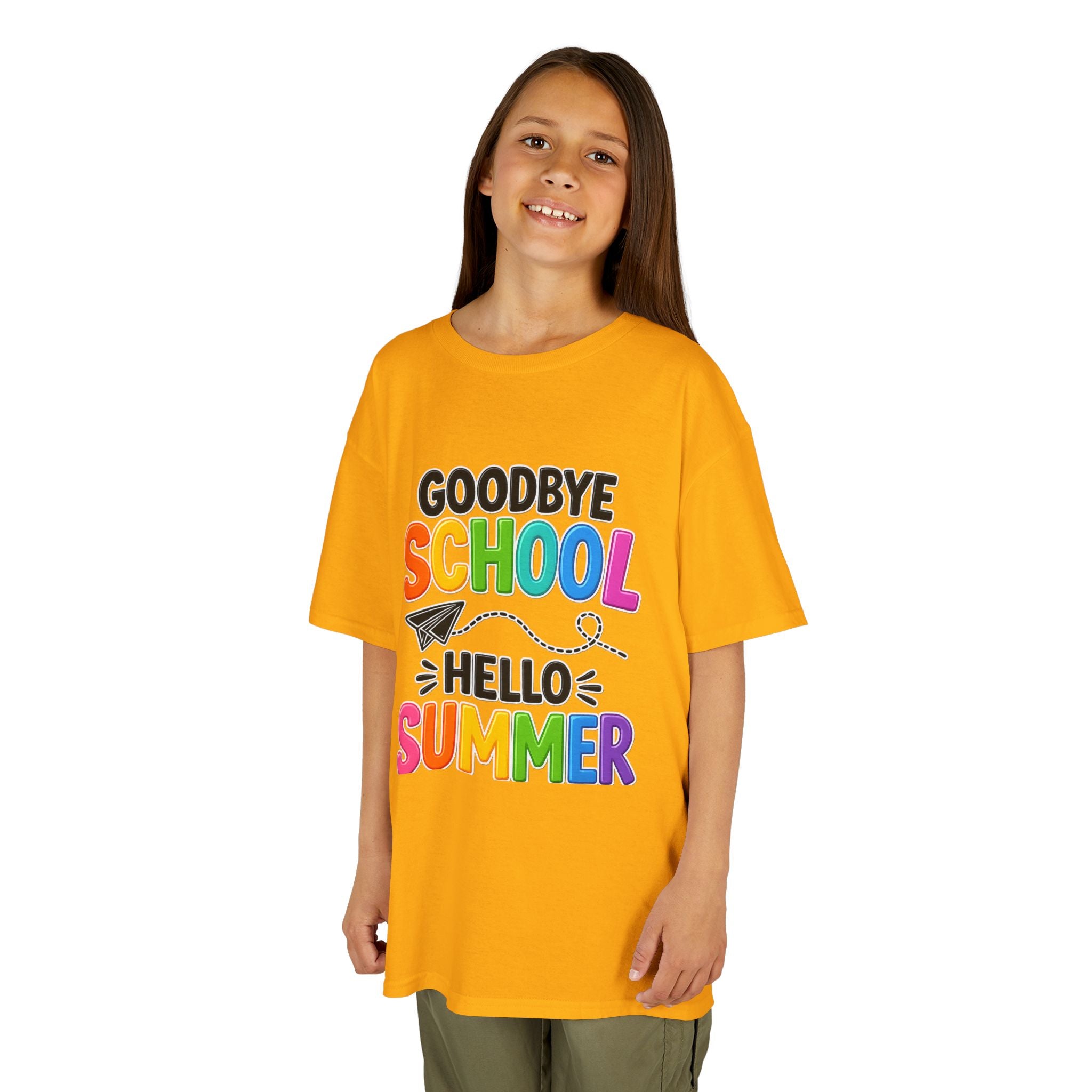 Kids Tee — "Goodbye School, Hello Summer" Colorful End-of-Year Shirt