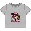 Women's Baby Tee — "Reel Girls Fish!" Pink Camo Bass Graphic Tee