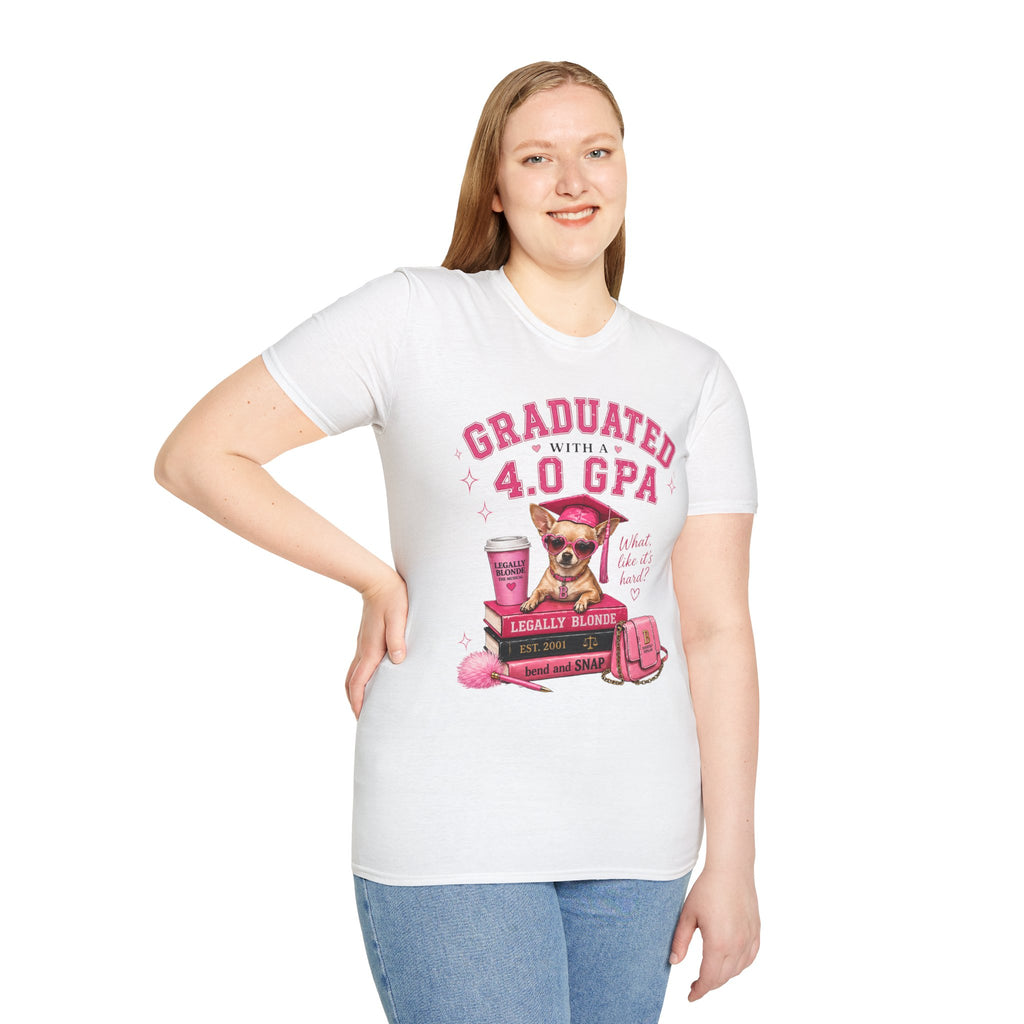 Graduation 4.0 GPA T‑Shirt — 'Graduated with a 4.0 GPA' Pink Cute Dog Design