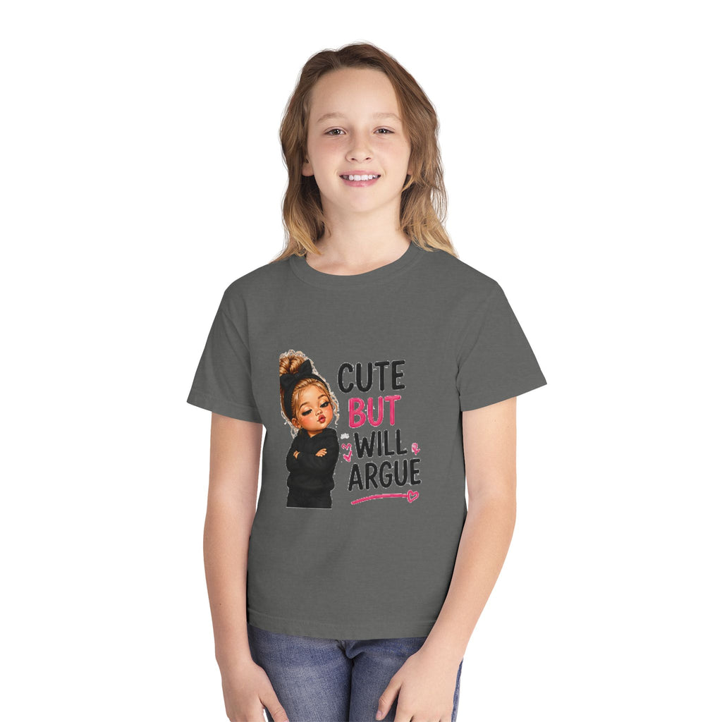 Youth Tee — "Cute But Will Argue" Graphic Kids Shirt