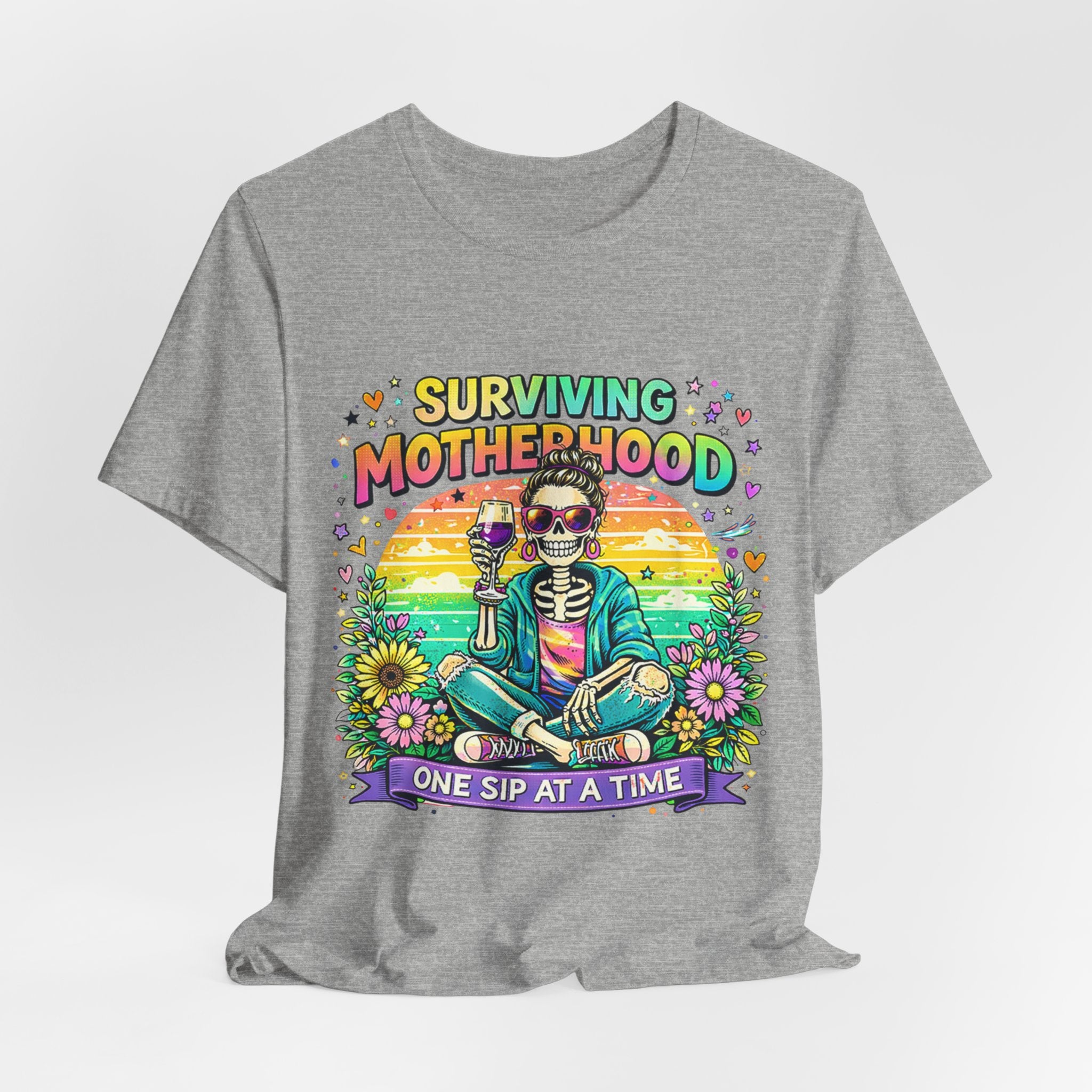 Surviving Motherhood Graphic Tee — "One Sip at a Time" Mom Shirt