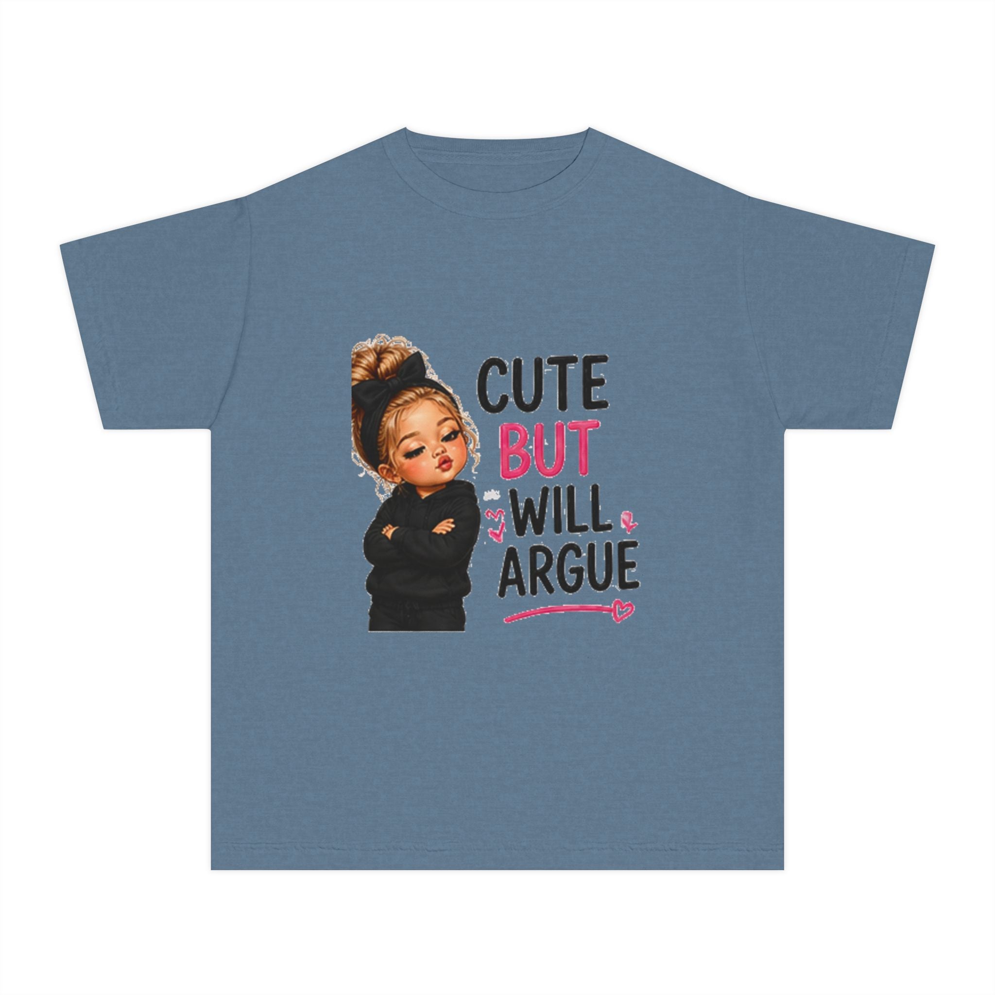 Youth Tee — "Cute But Will Argue" Graphic Kids Shirt