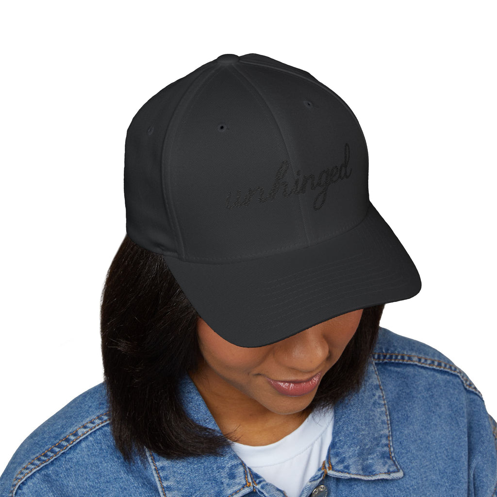 Unhinged Embroidered Closed-Back Cap — Minimal Script Baseball Hat