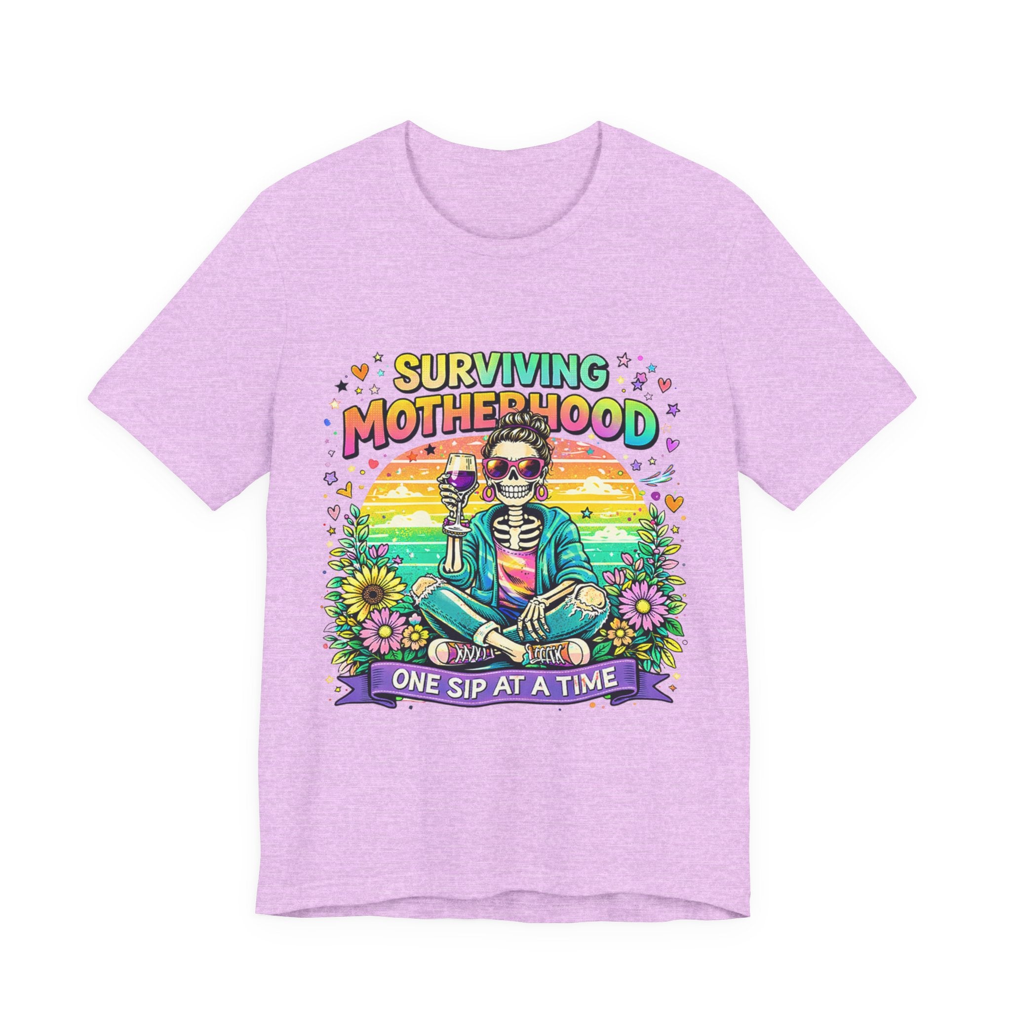 Surviving Motherhood Graphic Tee — "One Sip at a Time" Mom Shirt