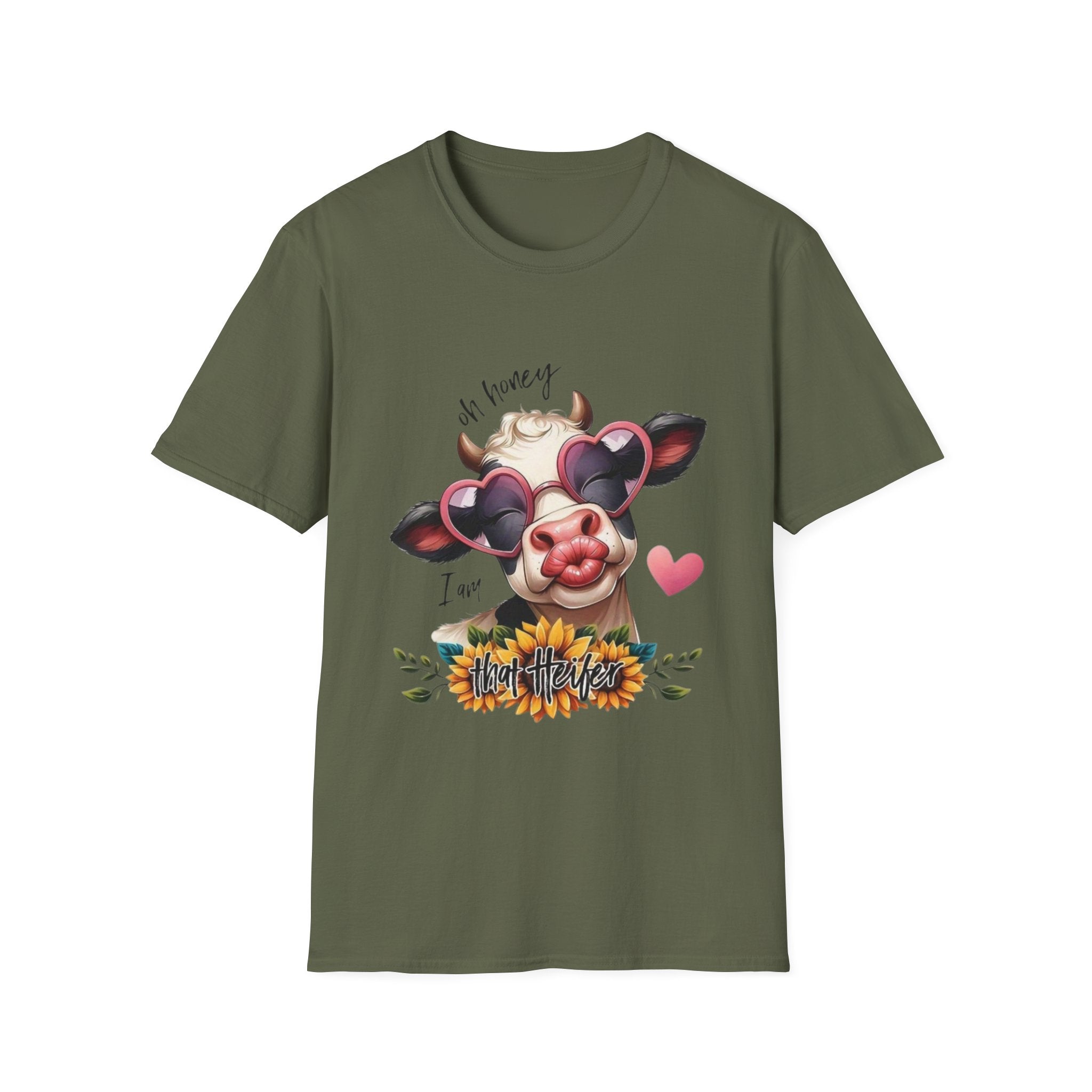Cow with Heart Sunglasses T-Shirt — "Oh Honey I’m That Cow" Cute Farm Animal Tee