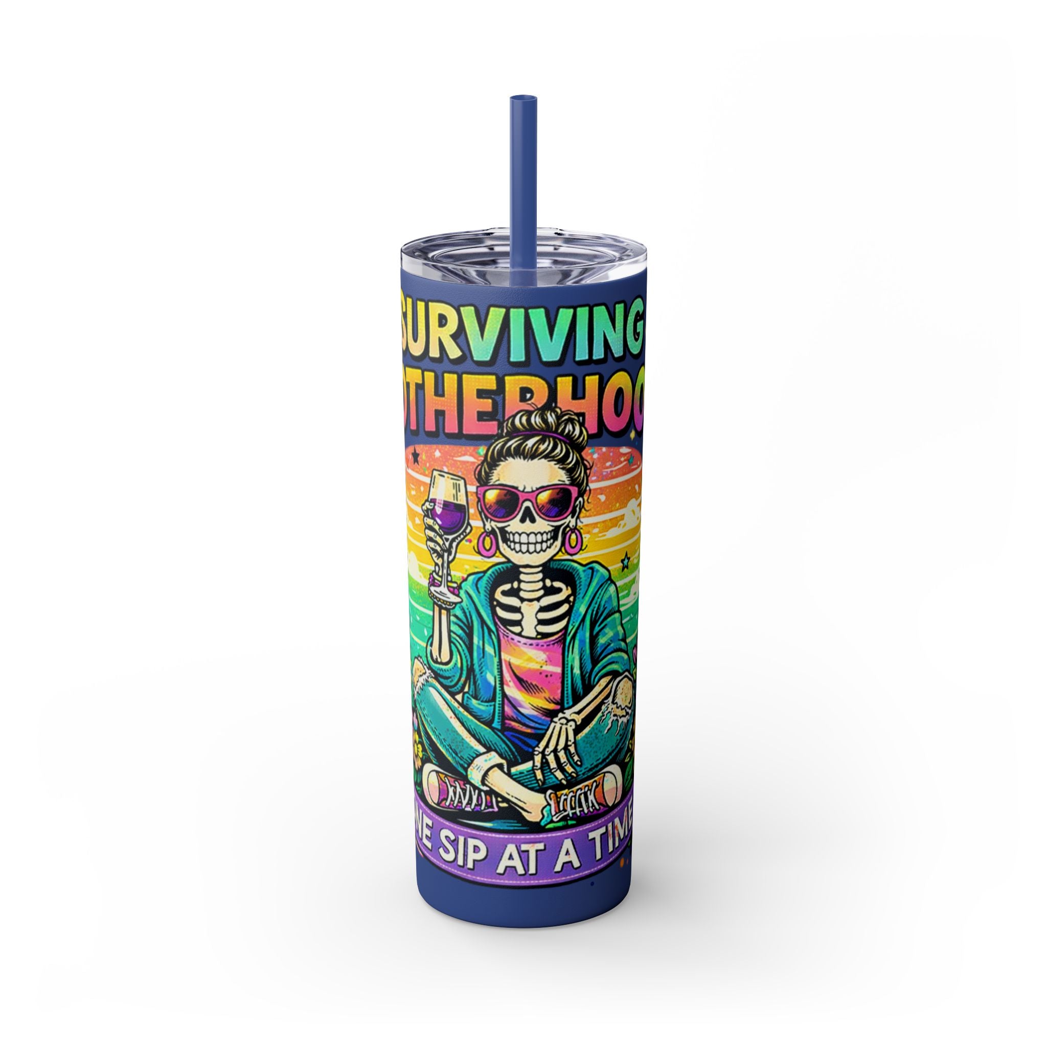 Skinny Tumbler - "Surviving Motherhood" 20oz Stainless Straw Cup