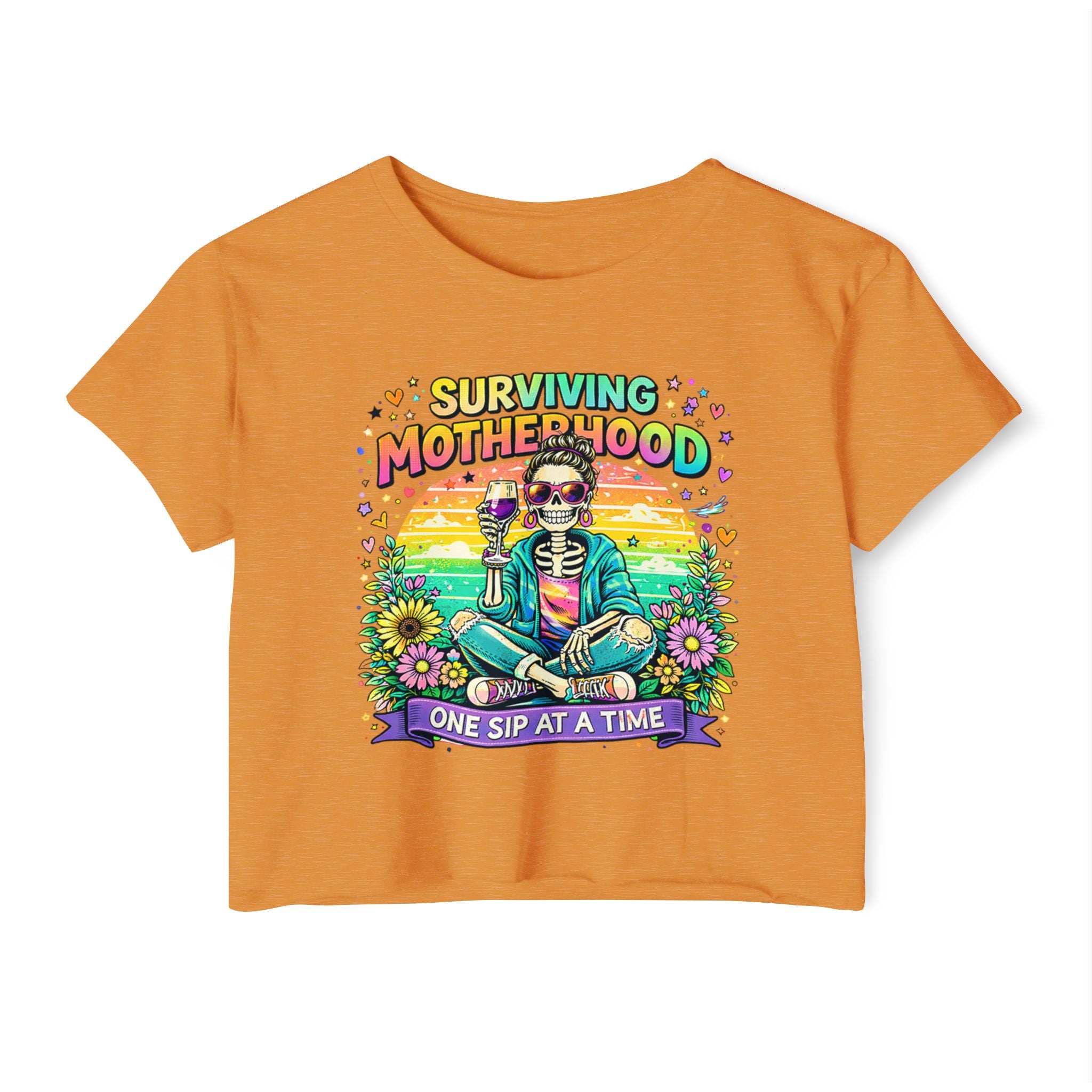 Motherhood Crop Top — "Surviving Motherhood One Sip at a Time" Festival Tee