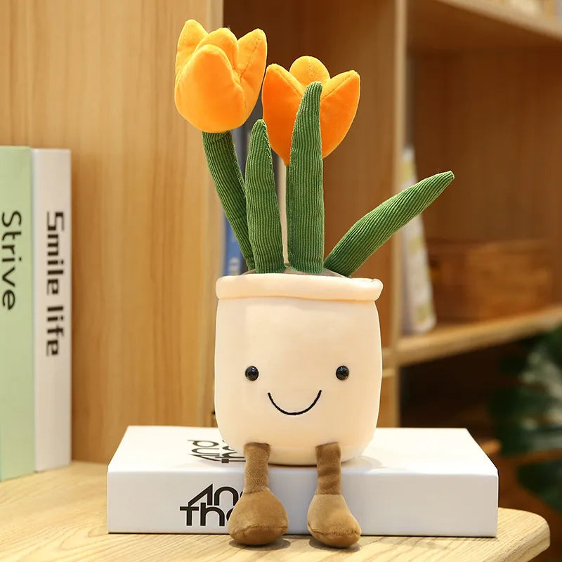 Smiling Tulip Plush Plant Decor — Cute Soft Flower Stuffed Toy