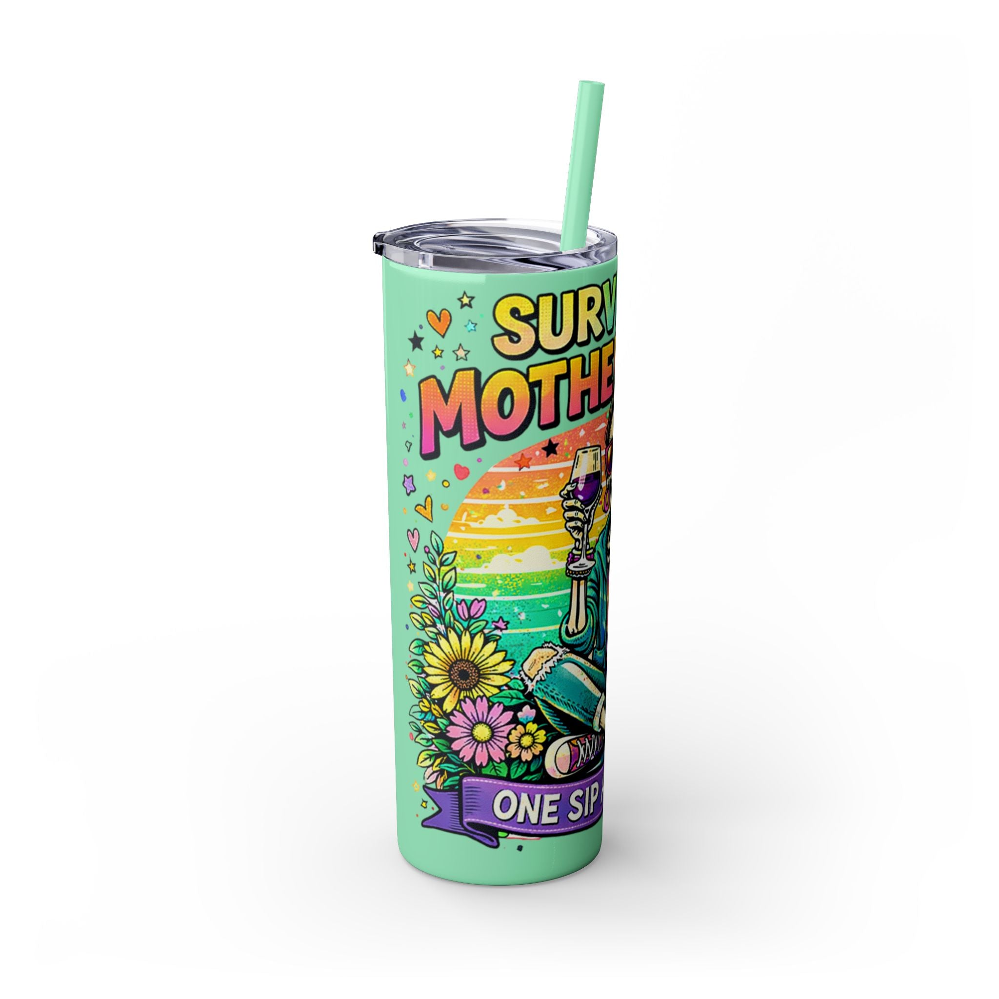 Skinny Tumbler - "Surviving Motherhood" 20oz Stainless Straw Cup