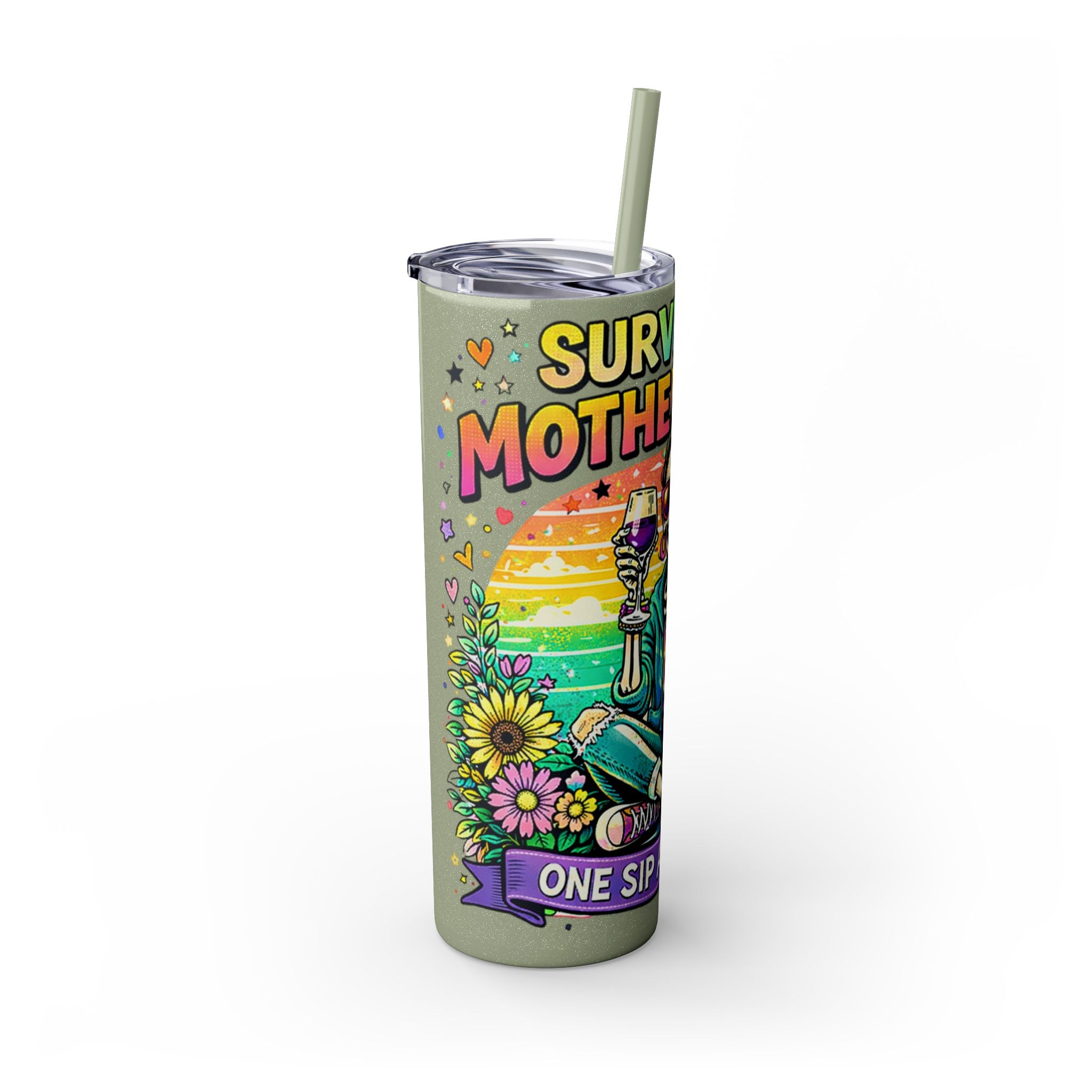 Skinny Tumbler - "Surviving Motherhood" 20oz Stainless Straw Cup