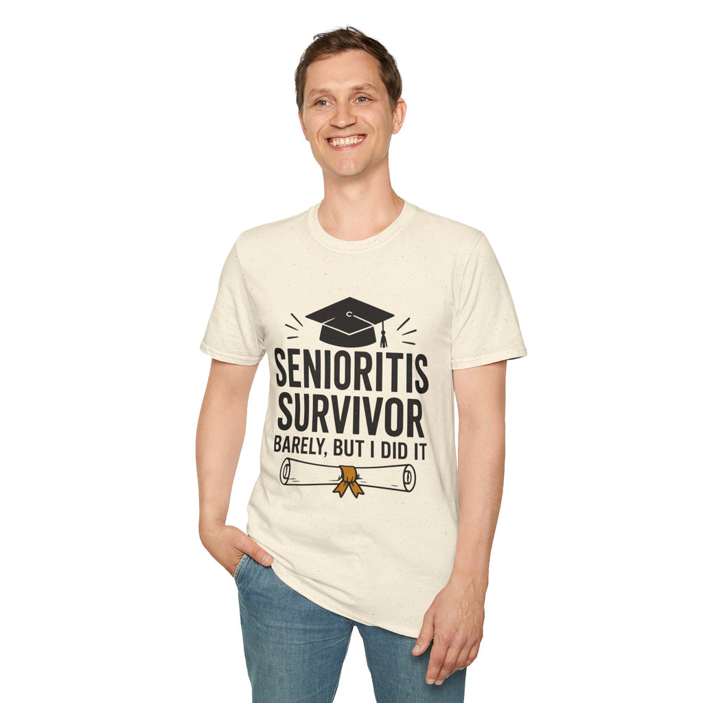 Senioritis Survivor Graduation T-Shirt — "Senioritis Survivor: Barely, But I Did It"