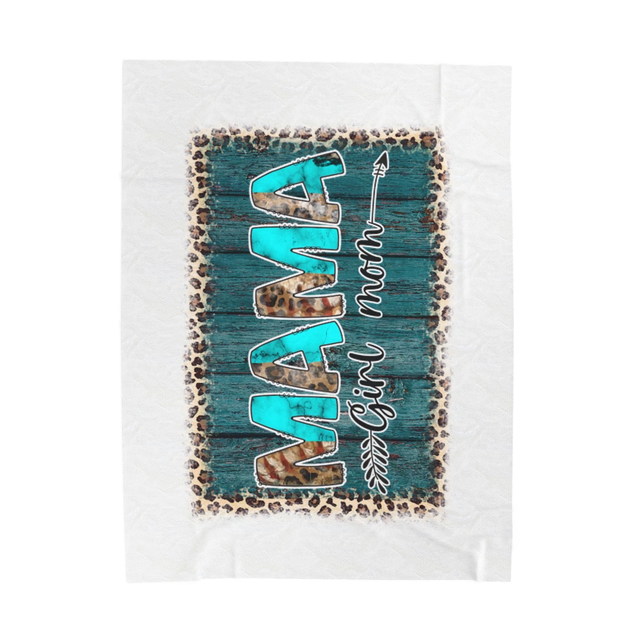 Mama Girl Mom Velveteen Plush Blanket — Turquoise Wood & Leopard Cozy Throw