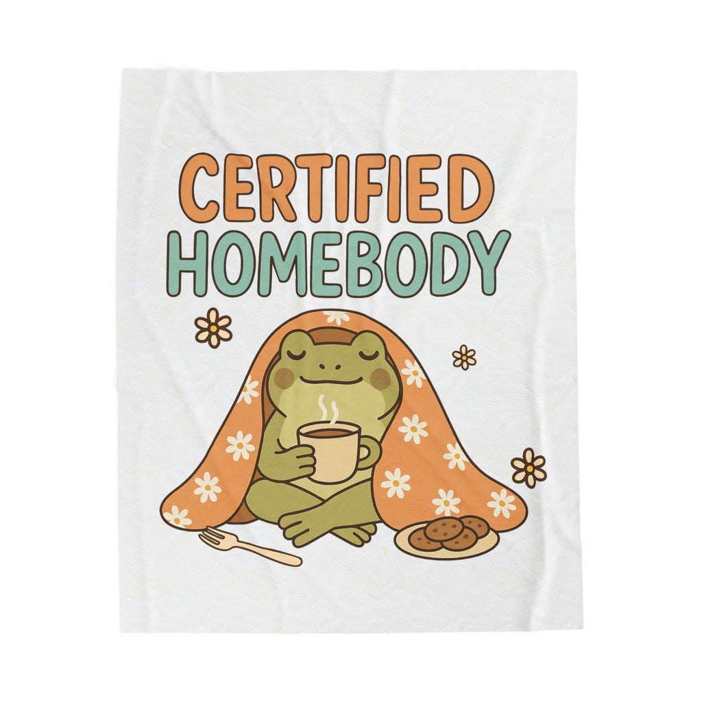 Certified Homebody Plush Blanket — Cozy Frog with Tea & Cookies Velveteen Throw