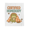 Certified Homebody Plush Blanket — Cozy Frog with Tea & Cookies Velveteen Throw