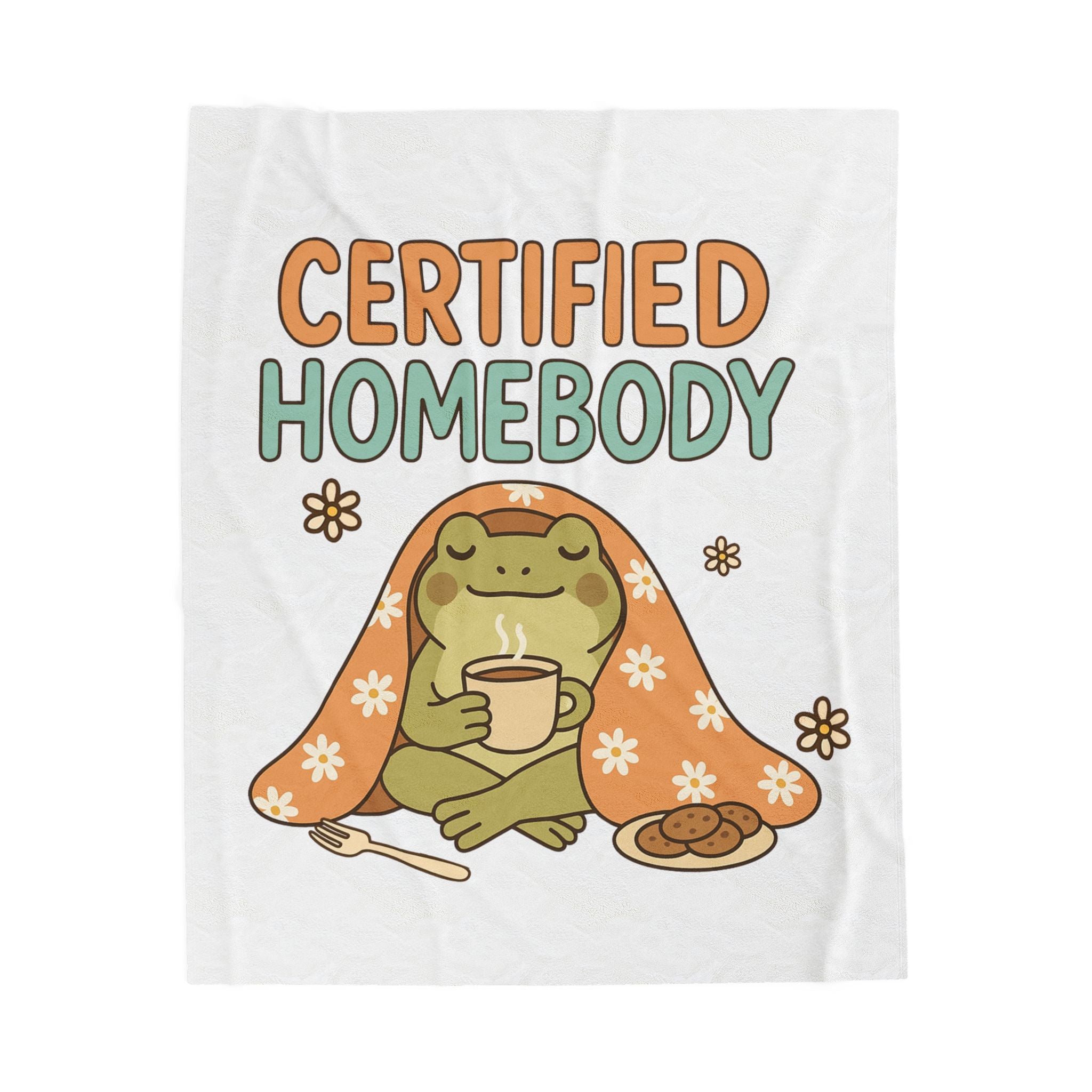 Certified Homebody Plush Blanket — Cozy Frog with Tea & Cookies Velveteen Throw