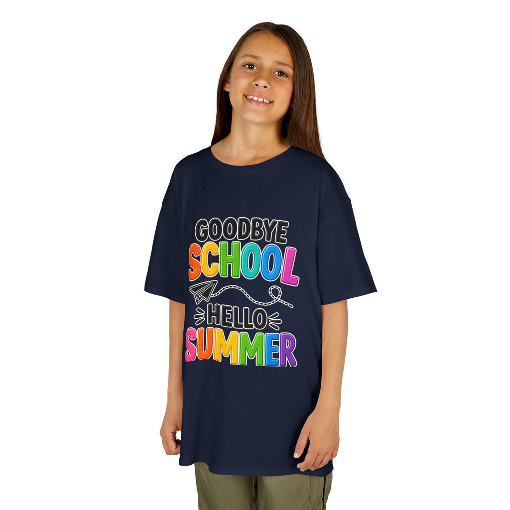 Kids Tee — "Goodbye School, Hello Summer" Colorful End-of-Year Shirt