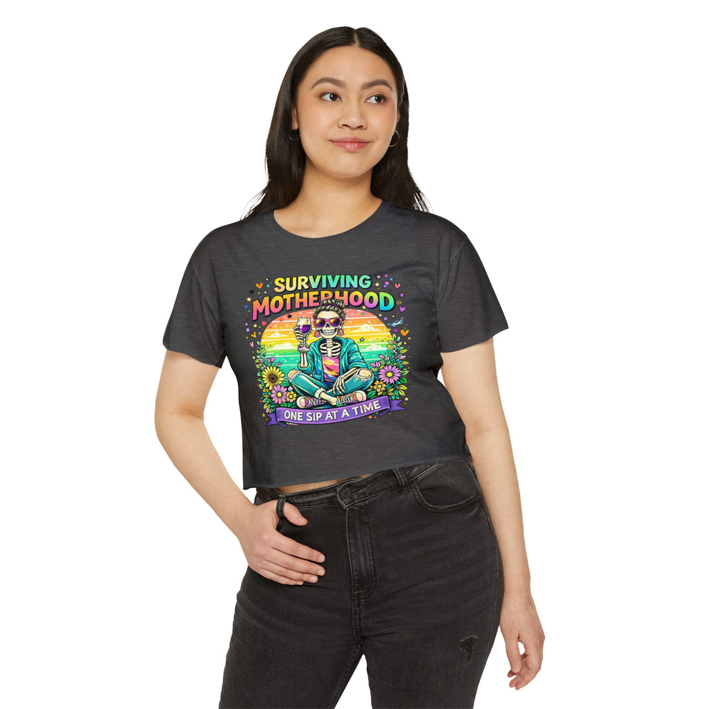Motherhood Crop Top — "Surviving Motherhood One Sip at a Time" Festival Tee
