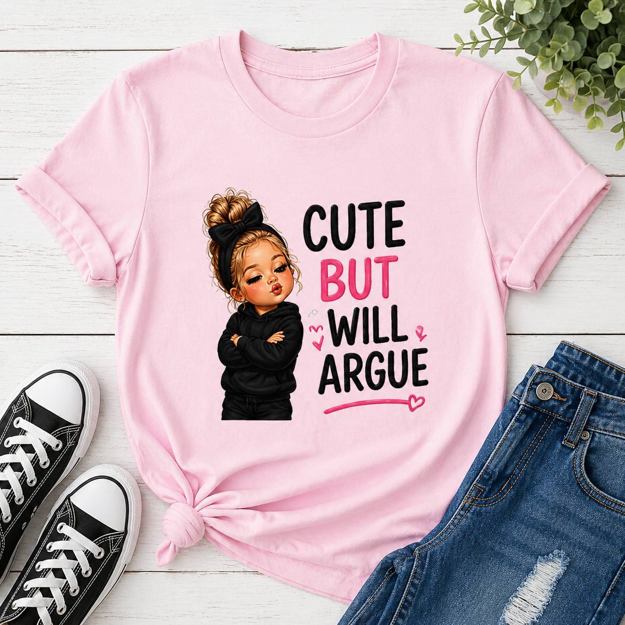 Youth Tee — "Cute But Will Argue" Graphic Kids Shirt