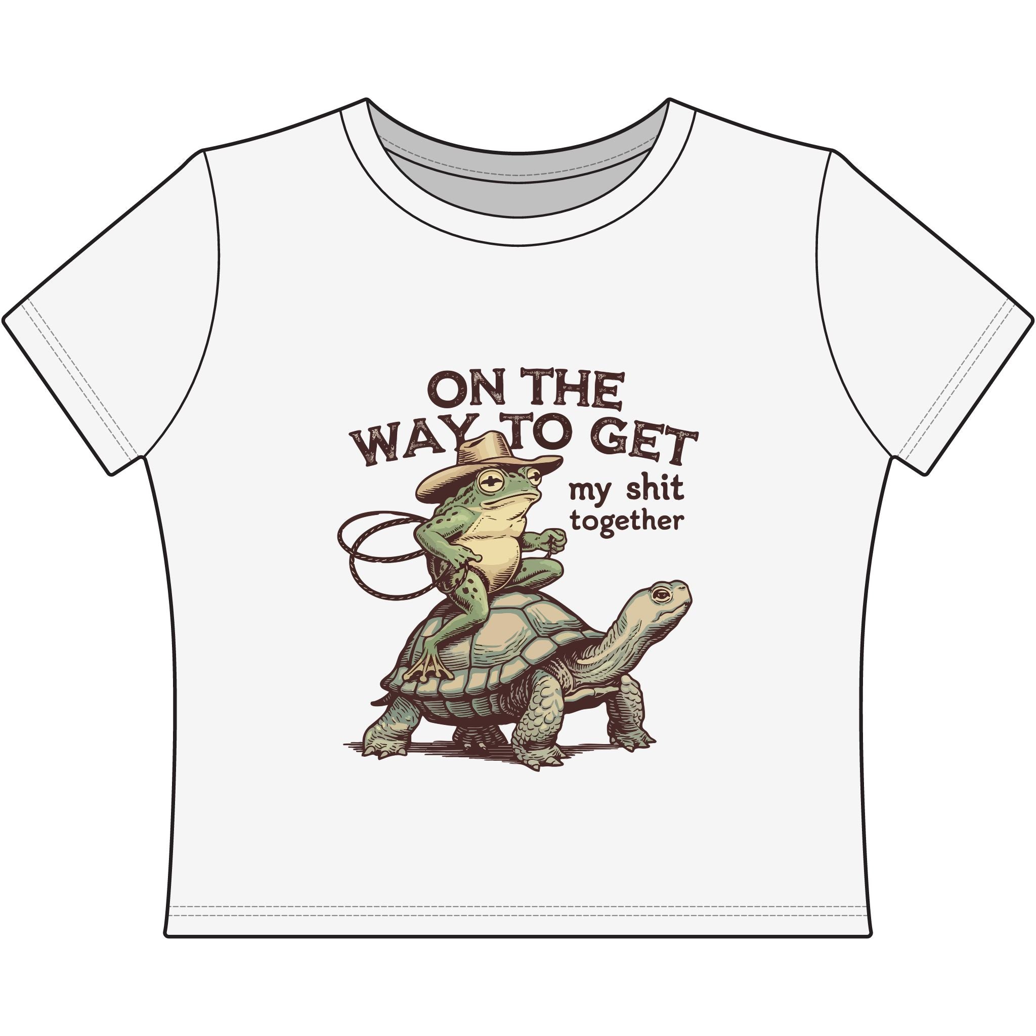 Women's Baby Tee — "On the Way to Get My Shit Together" T-Shirt (Frog & Turtle Graphic)