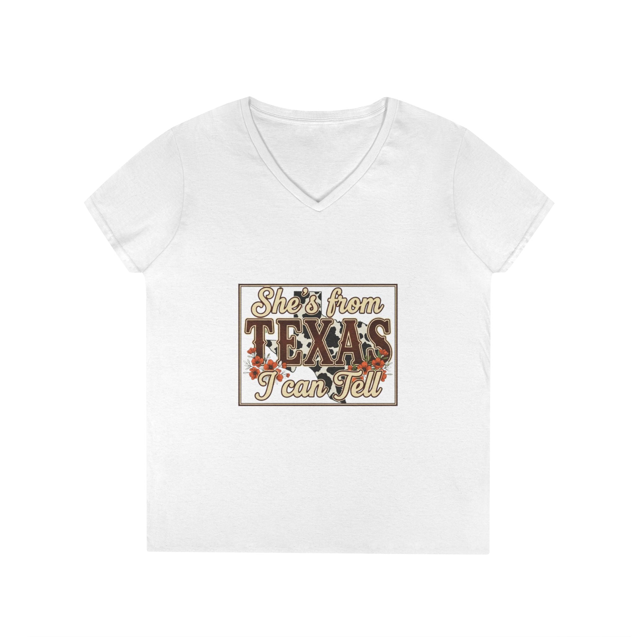 She's From Texas I Can Tell V-Neck Tee — Women's Texas Pride T-Shirt