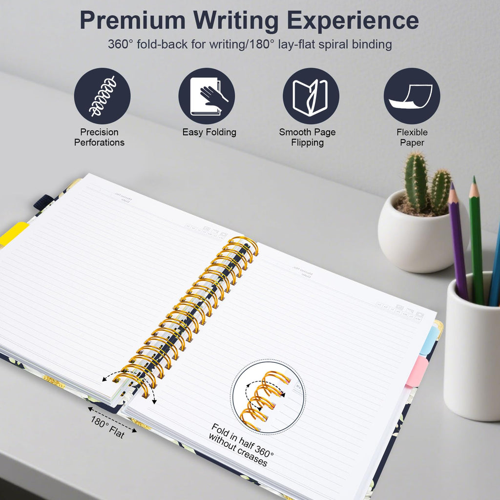 Spiral Journal Notebooks for Work, 300 Pages 5 Subject Notebook College Ruled with Dividers & Tabs, 8''x 10'' Large Notebook Journal for Women Students Note-Taking and Organizer