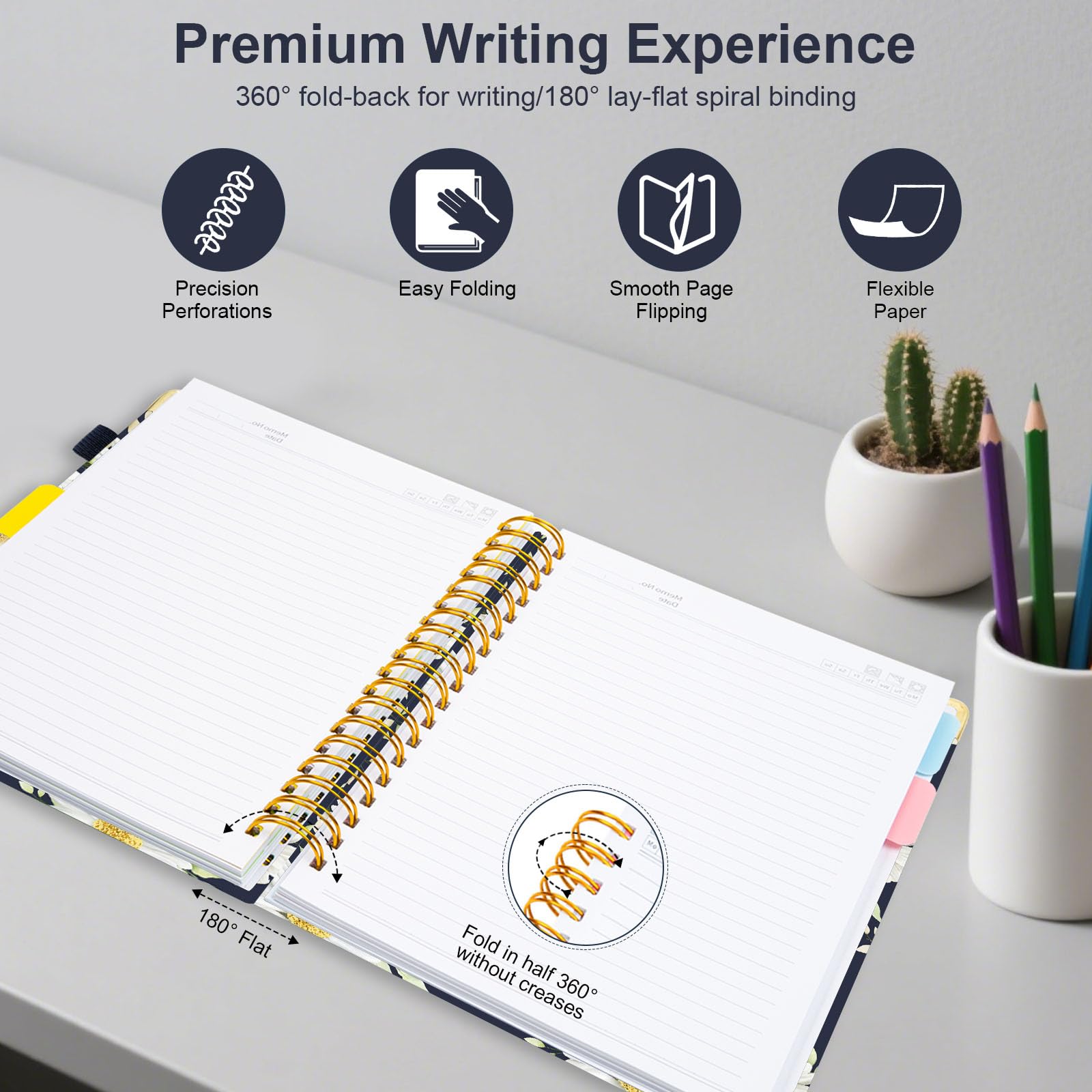 Spiral Journal Notebooks for Work, 300 Pages 5 Subject Notebook College Ruled with Dividers & Tabs, 8''x 10'' Large Notebook Journal for Women Students Note-Taking and Organizer