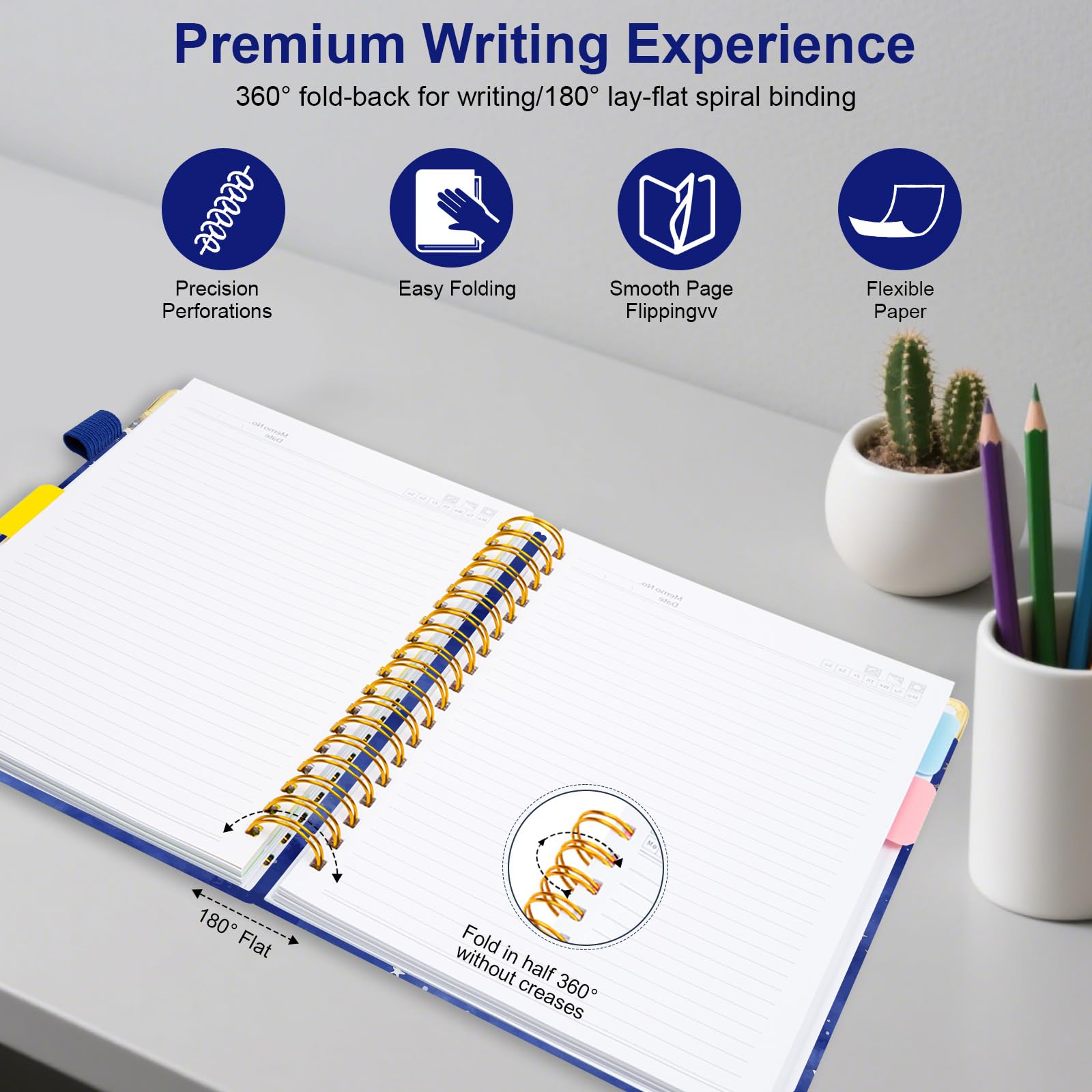 Spiral Journal Notebooks for Work, 300 Pages 5 Subject Notebook College Ruled with Dividers & Tabs, 8''x 10'' Large Notebook Journal for Women Students Note-Taking and Organizer