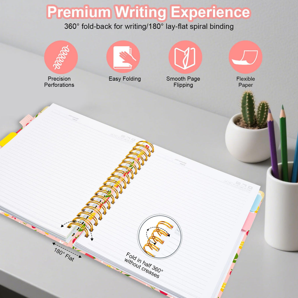 Spiral Journal Notebooks for Work, 300 Pages 5 Subject Notebook College Ruled with Dividers & Tabs, 8''x 10'' Large Notebook Journal for Women Students Note-Taking and Organizer