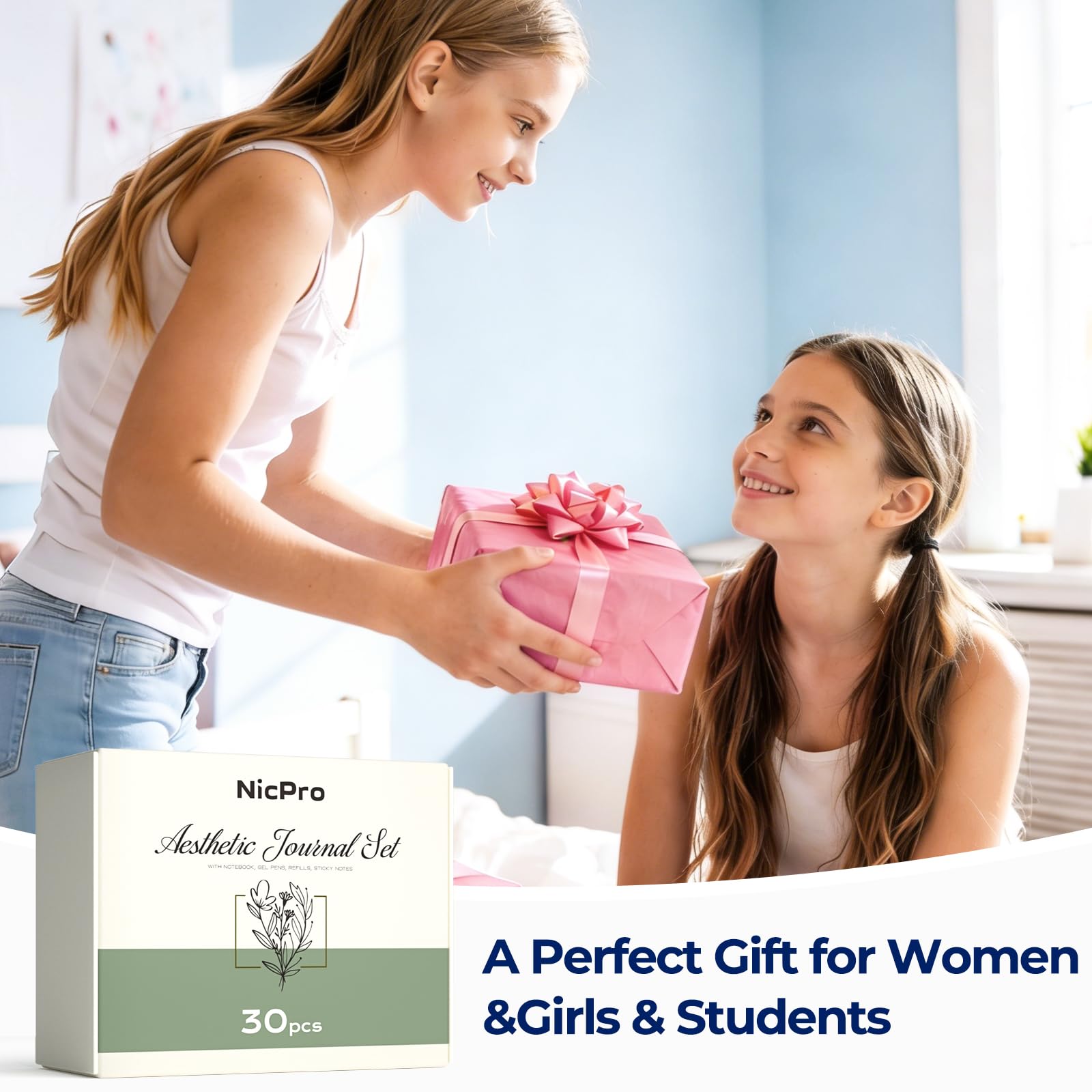 Nicpro 50PCS Cute Spiral Notebook Stationary Set For Women, Bible Journal Set, 3PCS A5 Spiral Notebook, Gel Pens, Sticky Notes & Tabs, Gift Box, Mechanical Pencils for Study Aesthetic School Supplies