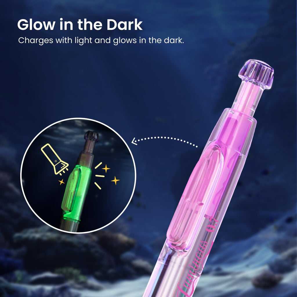 WRITECH Gel Pens Medium Point: Luminous pen set 0.7mm, Black Ink, Includes 2 Pens and 2 Refills, Silent Clicker, Smooth Writing for School Office & Everyday Use
