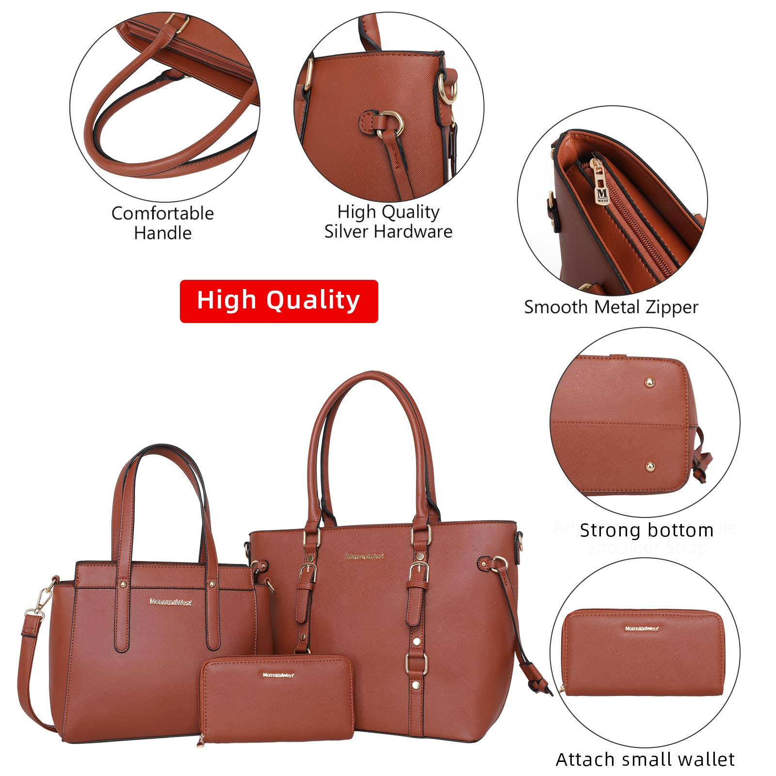 Montana West 3PCS Purses for Women Tote Bag and Wallet Set Shoulder Satchel Handbags