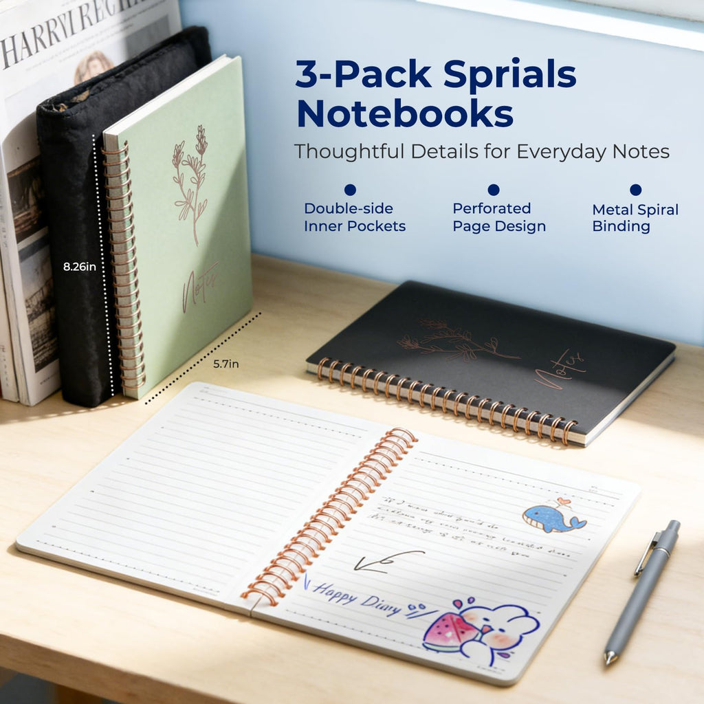 Nicpro 50PCS Cute Spiral Notebook Stationary Set For Women, Bible Journal Set, 3PCS A5 Spiral Notebook, Gel Pens, Sticky Notes & Tabs, Gift Box, Mechanical Pencils for Study Aesthetic School Supplies