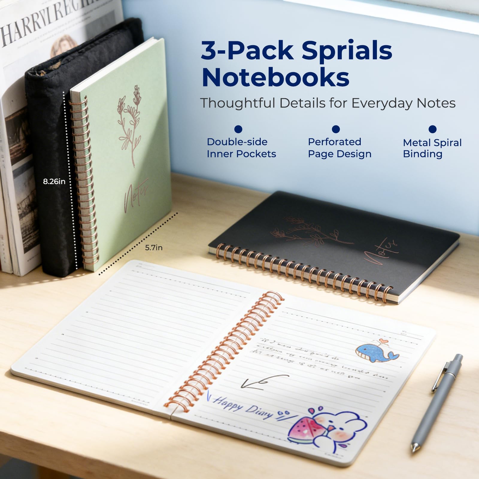 Nicpro 50PCS Cute Spiral Notebook Stationary Set For Women, Bible Journal Set, 3PCS A5 Spiral Notebook, Gel Pens, Sticky Notes & Tabs, Gift Box, Mechanical Pencils for Study Aesthetic School Supplies