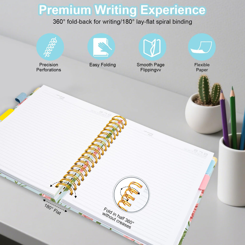 Spiral Journal Notebooks for Work, 300 Pages 5 Subject Notebook College Ruled with Dividers & Tabs, 8''x 10'' Large Notebook Journal for Women Students Note-Taking and Organizer