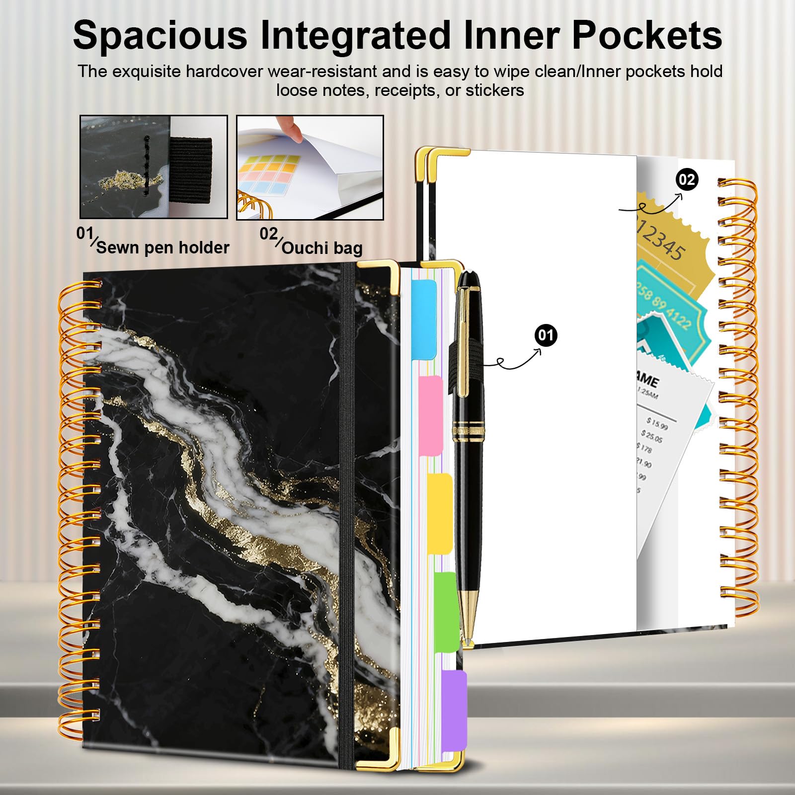 Spiral Journal Notebooks for Work, 300 Pages 5 Subject Notebook College Ruled with Dividers & Tabs, 8''x 10'' Large Notebook Journal for Women Students Note-Taking and Organizer