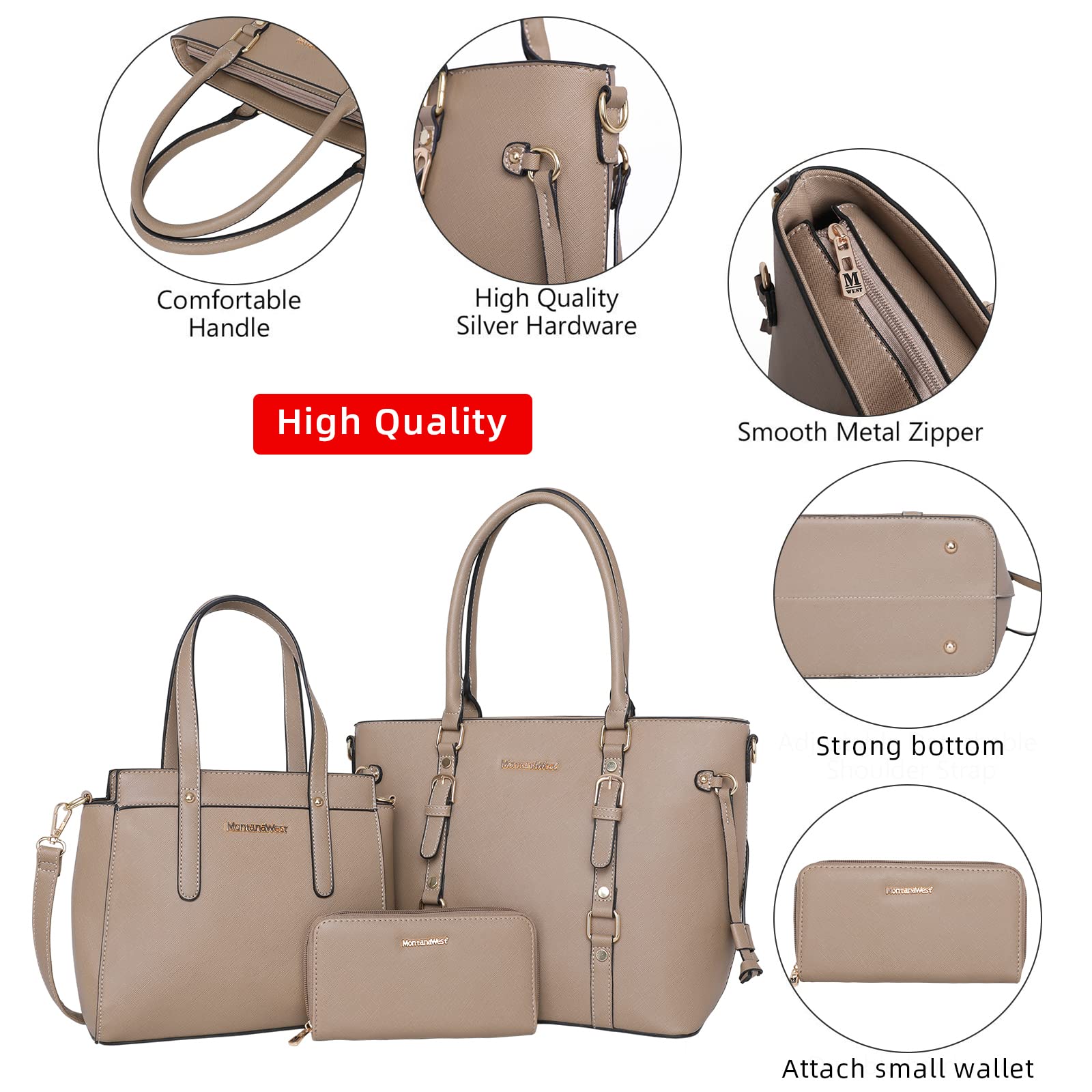 Montana West 3PCS Purses for Women Tote Bag and Wallet Set Shoulder Satchel Handbags